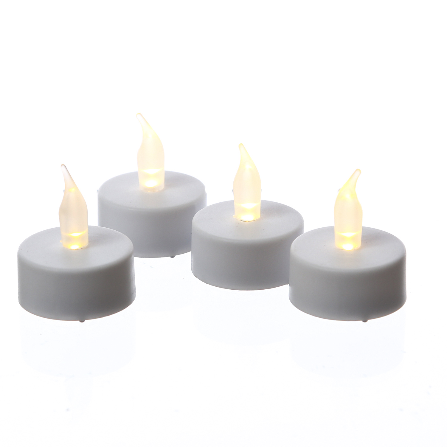 LED Teelichter - warmweiß flackernde Flamme - Kunststoff - D: 3,7cm - inkl. Batterien - weiß - 4Stk. LED Teelichter - warmweiß flackernde Flamme - Kunststoff - D: 3,7cm - inkl. Batterien - weiß - 4Stk.