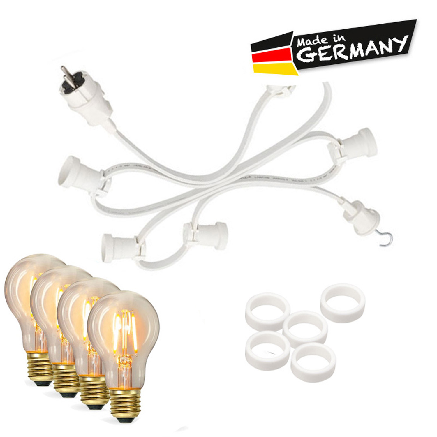 Illu-/Partylichterkette 30m - Außenlichterkette weiß - Made in Germany - 50 dimmbare Leuchtmittel