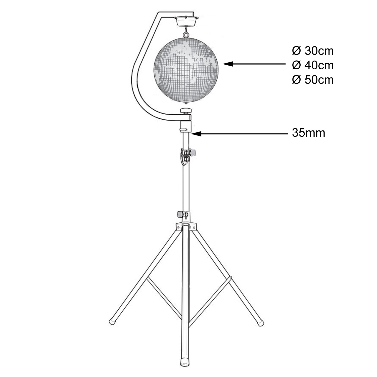 Spiegelkugel Stativhalterung bis 50cm Kugeln - schwarz - inkl. Motor