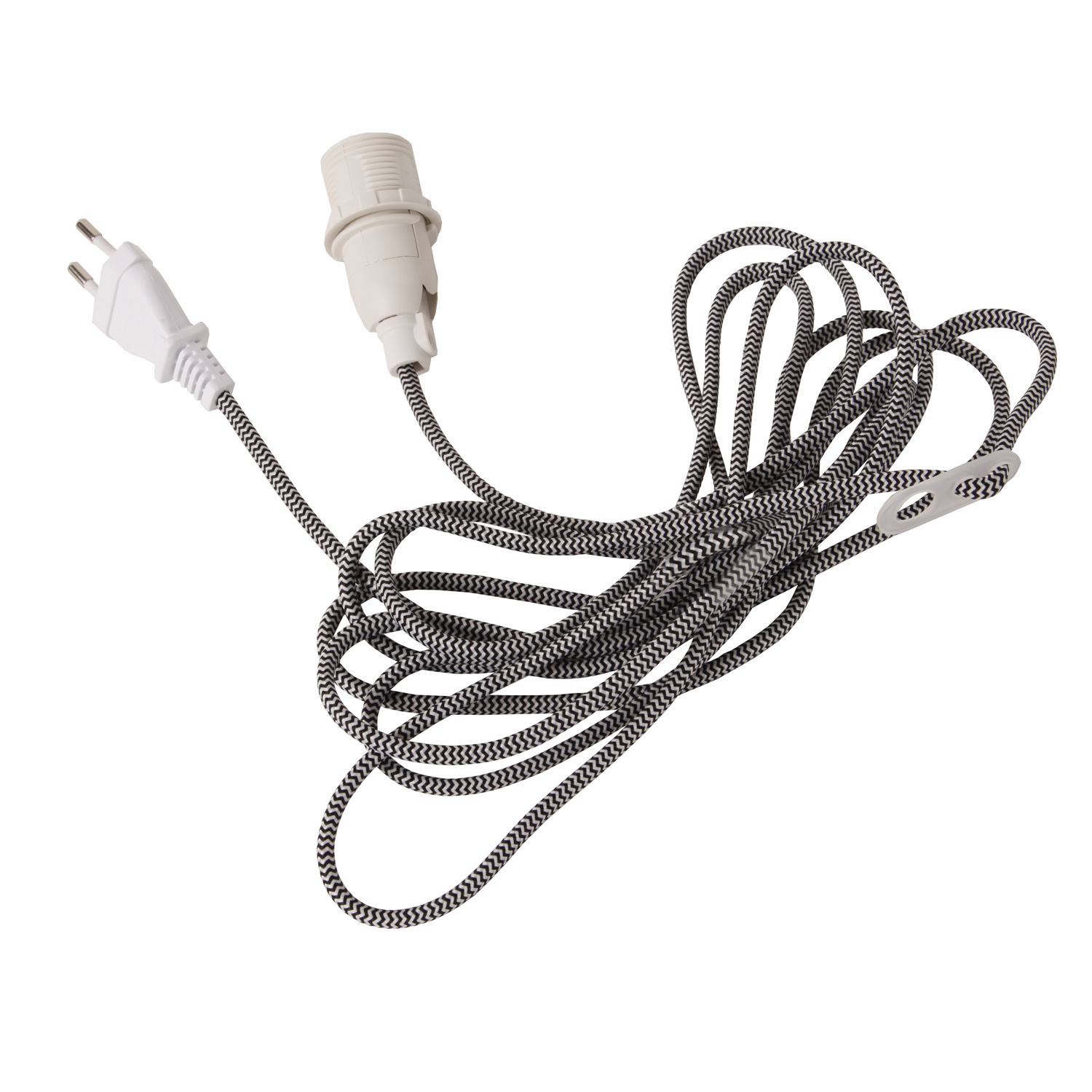 Lampenhalterung für Leuchtsterne - E14 Fassung - textilummanteltes Kabel - 3,50m - schwarz-weiß Lampenhalterung für Leuchtsterne - E14 Fassung - textilummanteltes Kabel - 3,50m - schwarz-weiß