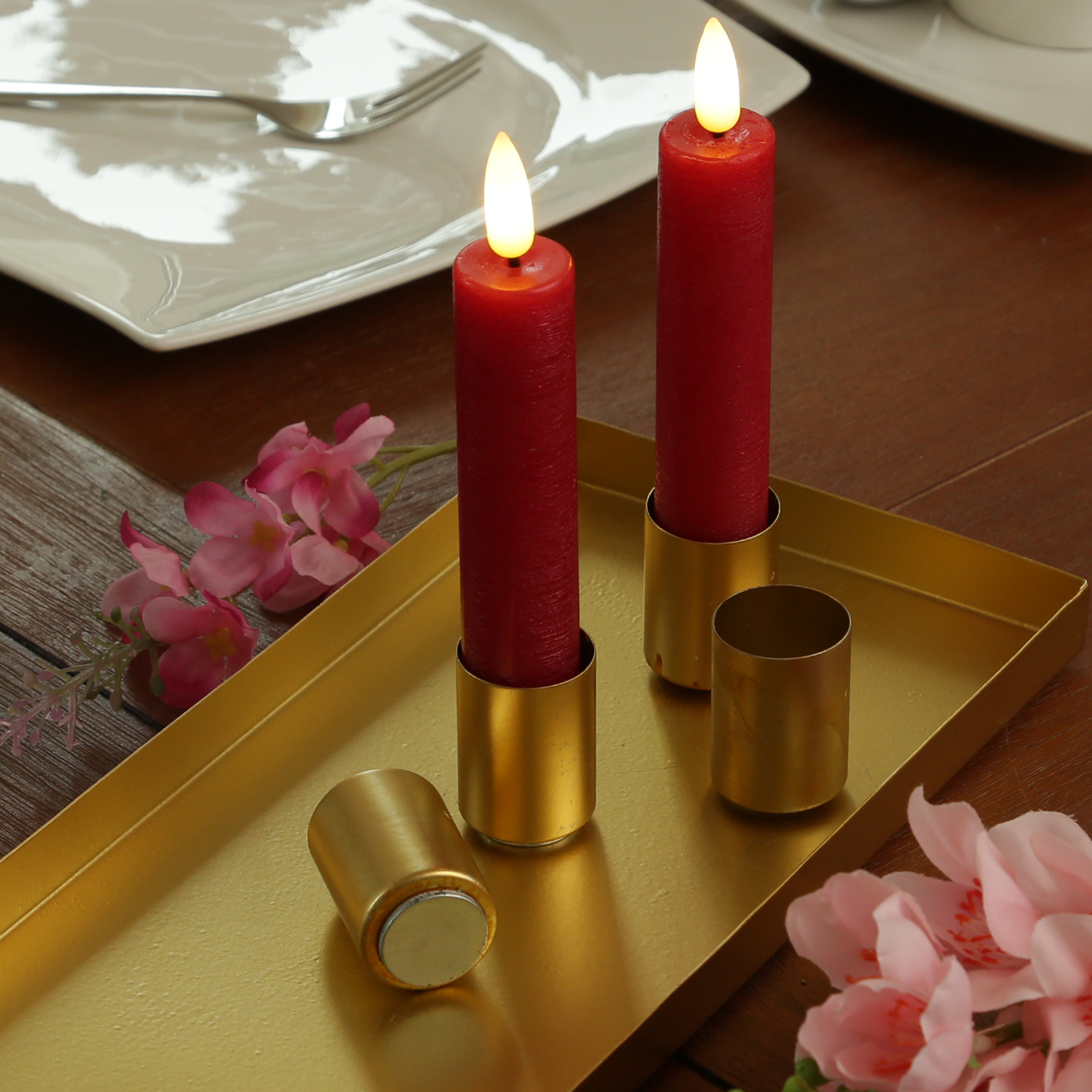 Stabkerzenhalter magnetisch - Kerzenständer für 4 Stabkerzen - Kerzentablett - 29x12cm - gold Stabkerzenhalter magnetisch - Kerzenständer für 4 Stabkerzen - Kerzentablett - 29x12cm - gold