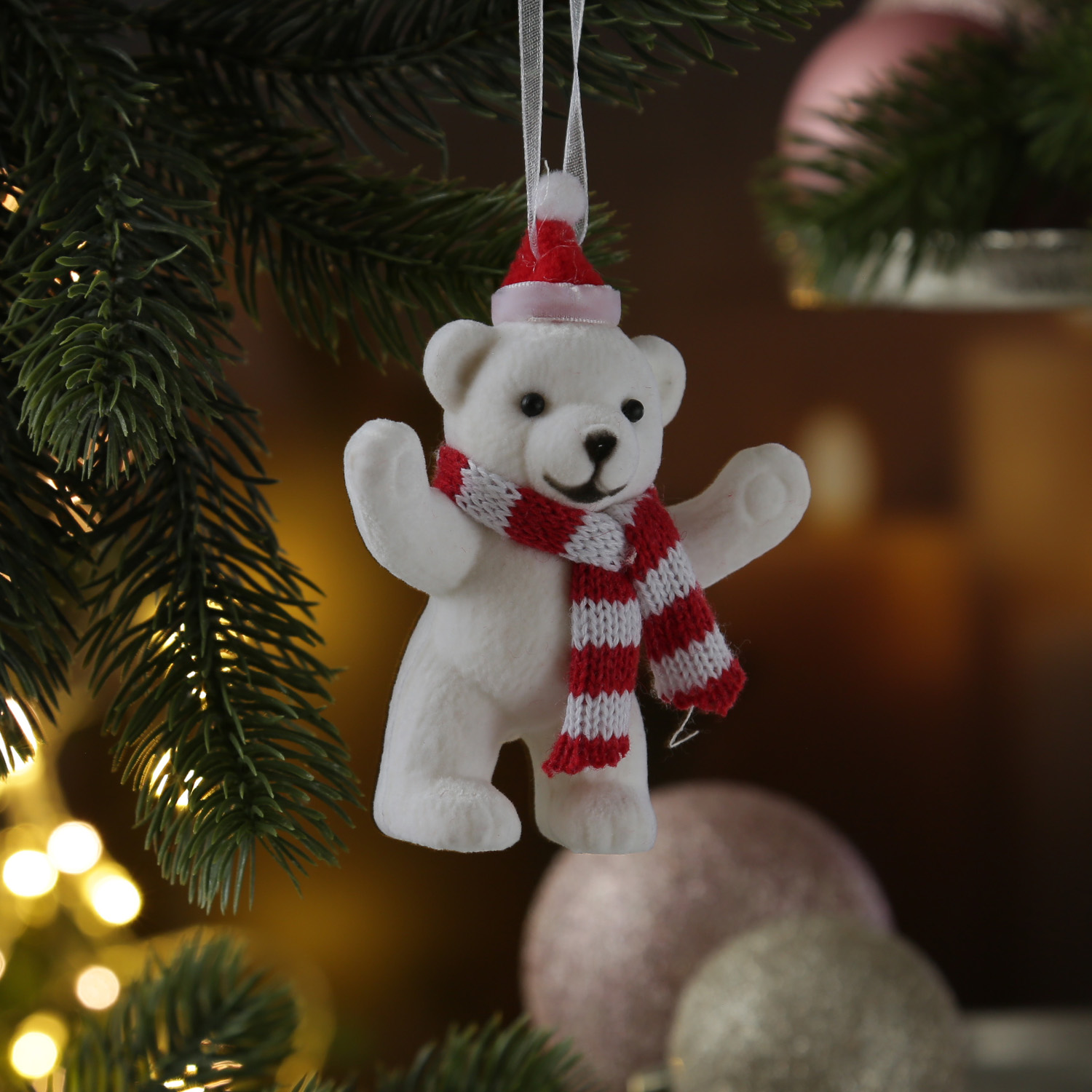 Weihnachtsbaumschmuck Bärchen mit Schal und Mütze - Christbaumschmuck - Kunststoff - H: 11cm