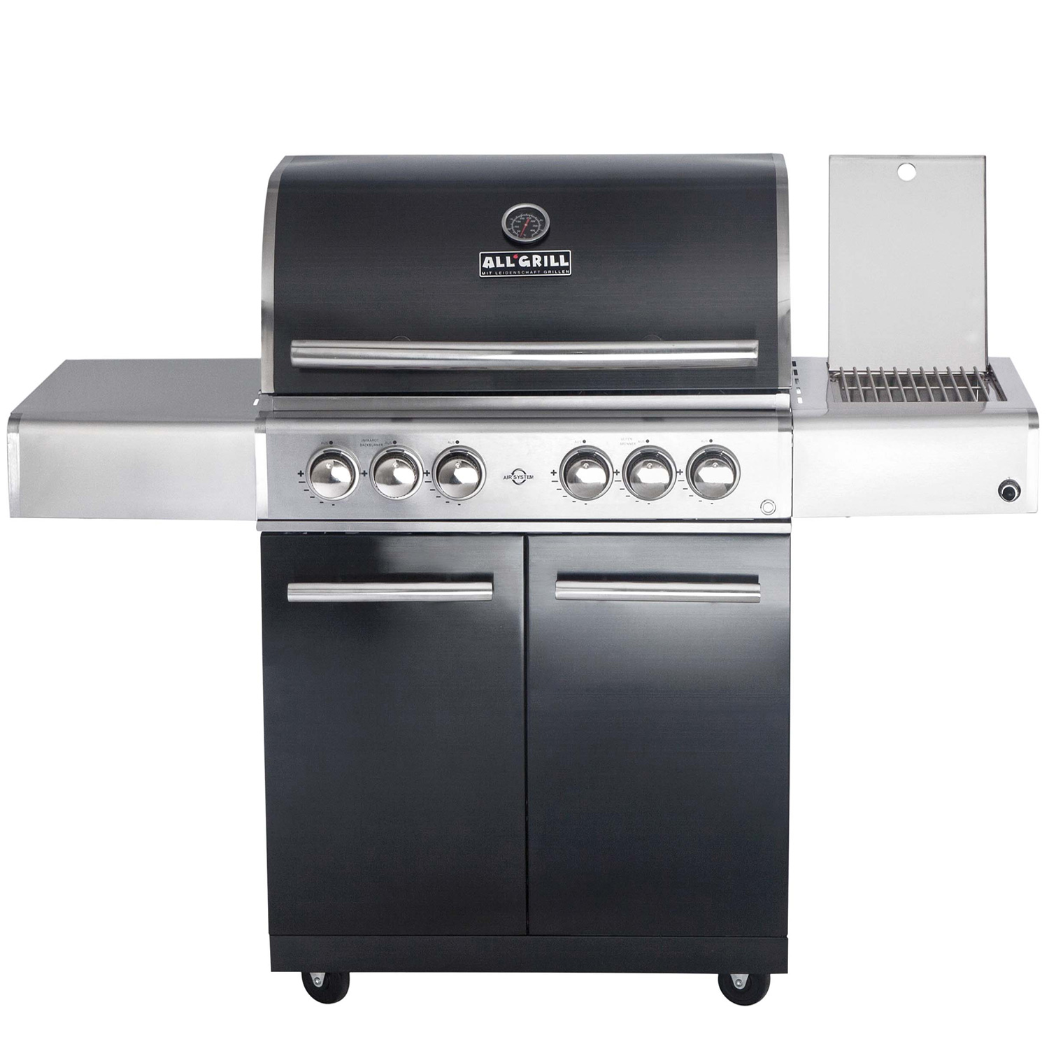 CHEF Paket L1 schwarz 4 Brenner Backburner Seitenkocher GRATIS: Cover, Grillplatte, Spieß