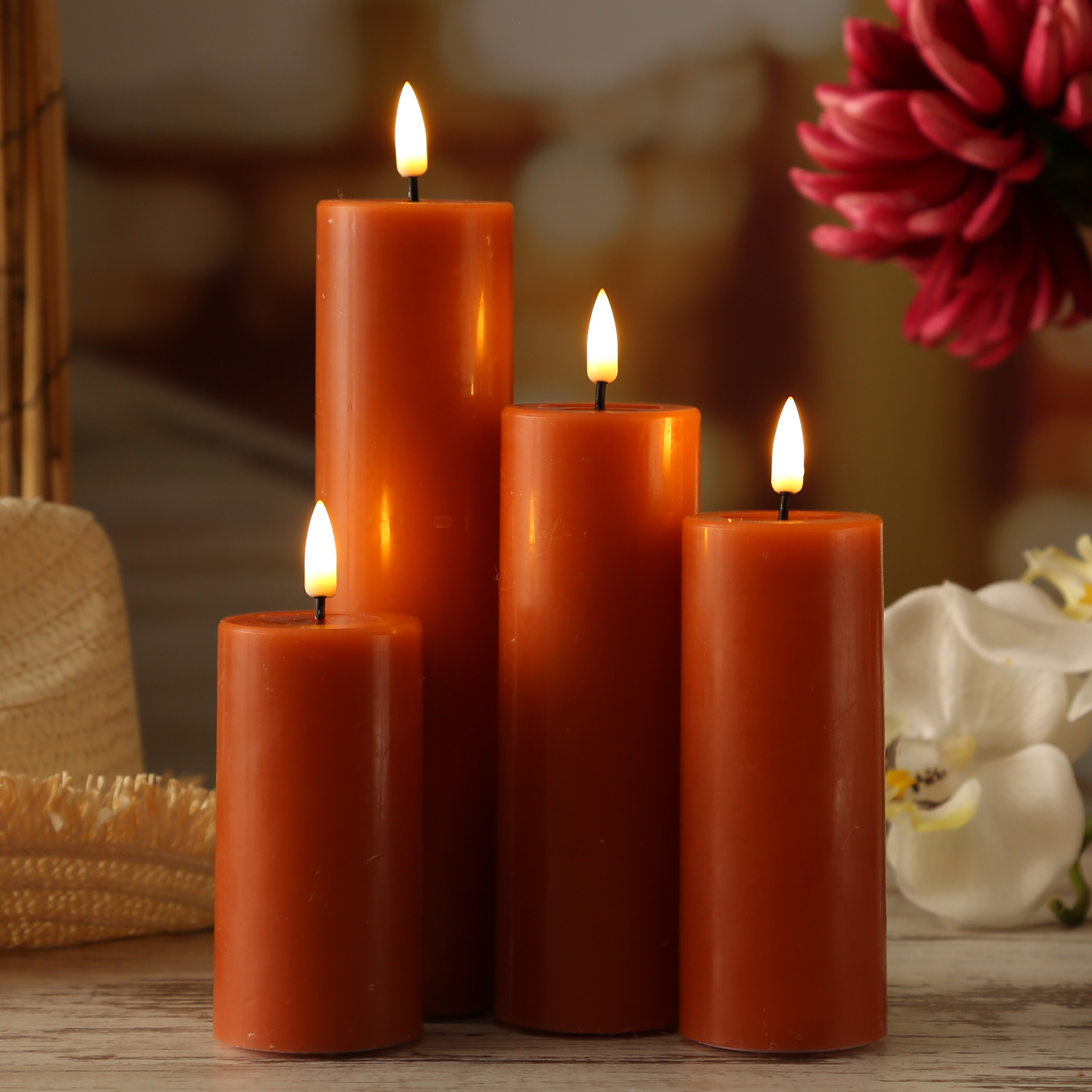 LED Stumpenkerze MIA - Echtwachs - realistische 3D Flamme - H: 20cm - D: 5cm - orange LED Stumpenkerze MIA - Echtwachs - realistische 3D Flamme - H: 20cm - D: 5cm - orange