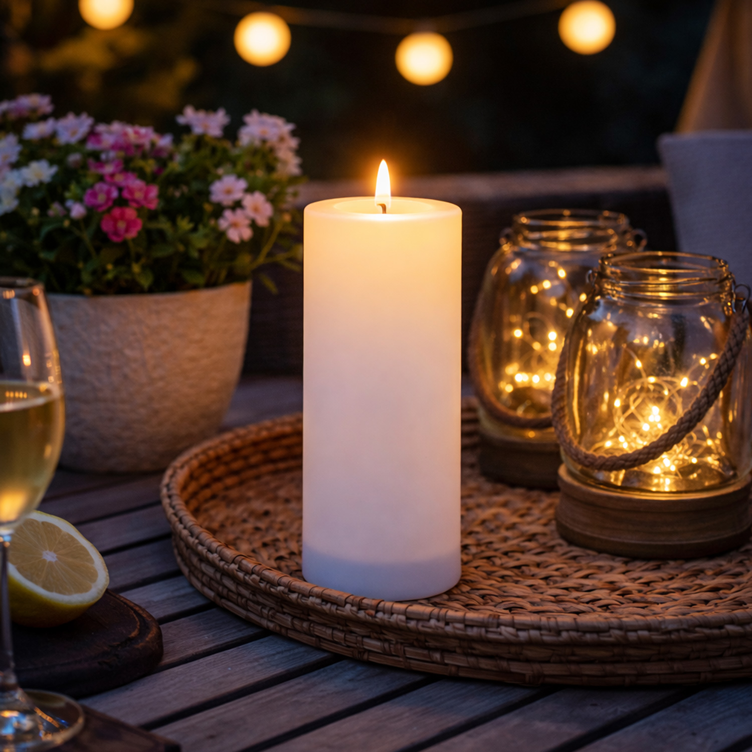 LED Solar Kerze - Outdoorkerze - H: 17,5cm, D: 7,5cm - Dämmerungssensor - für Außen - weiß