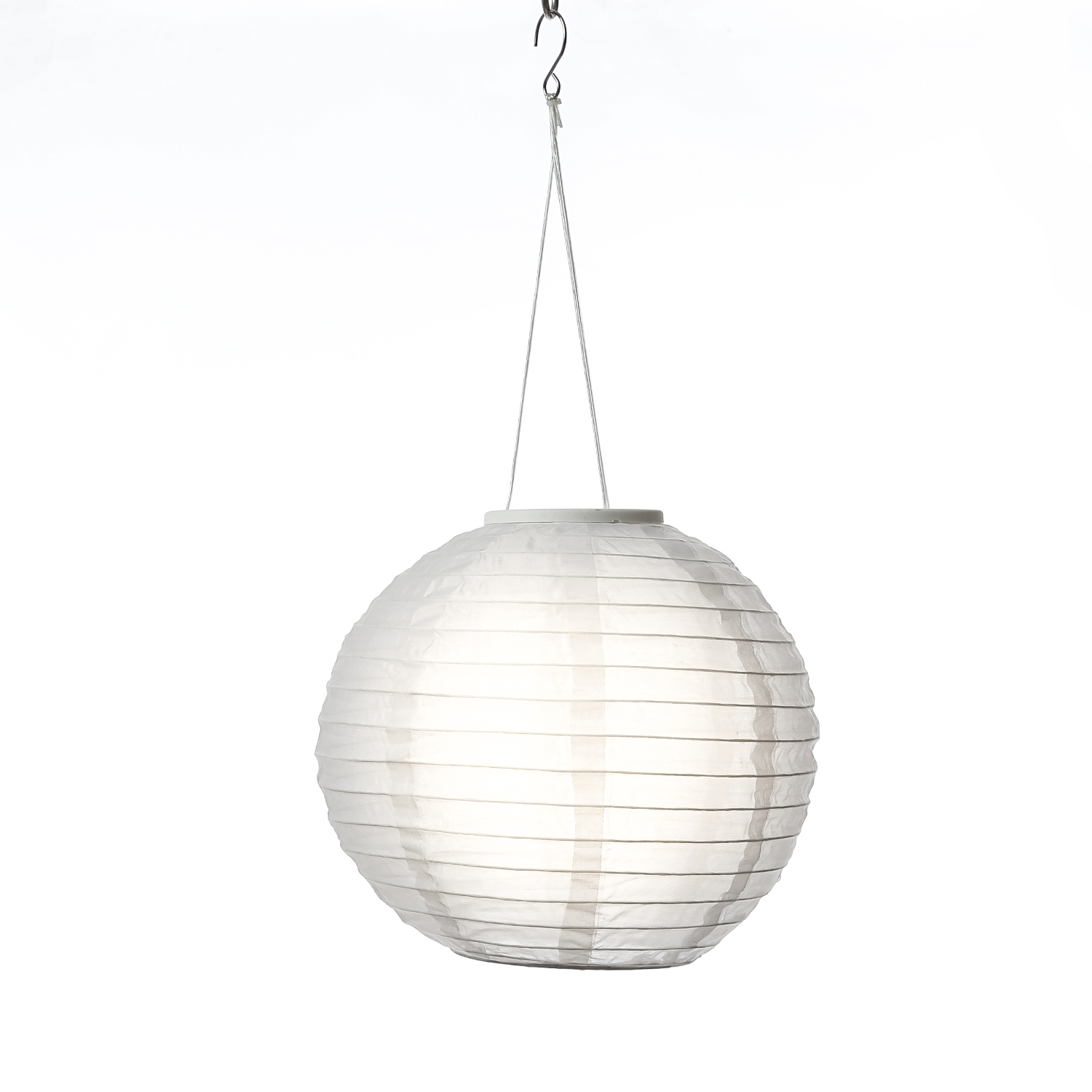 LED Solar Lampion - 1 warmweiße LED - H: 35cm - D: 40cm - Lichtsensor - weiß