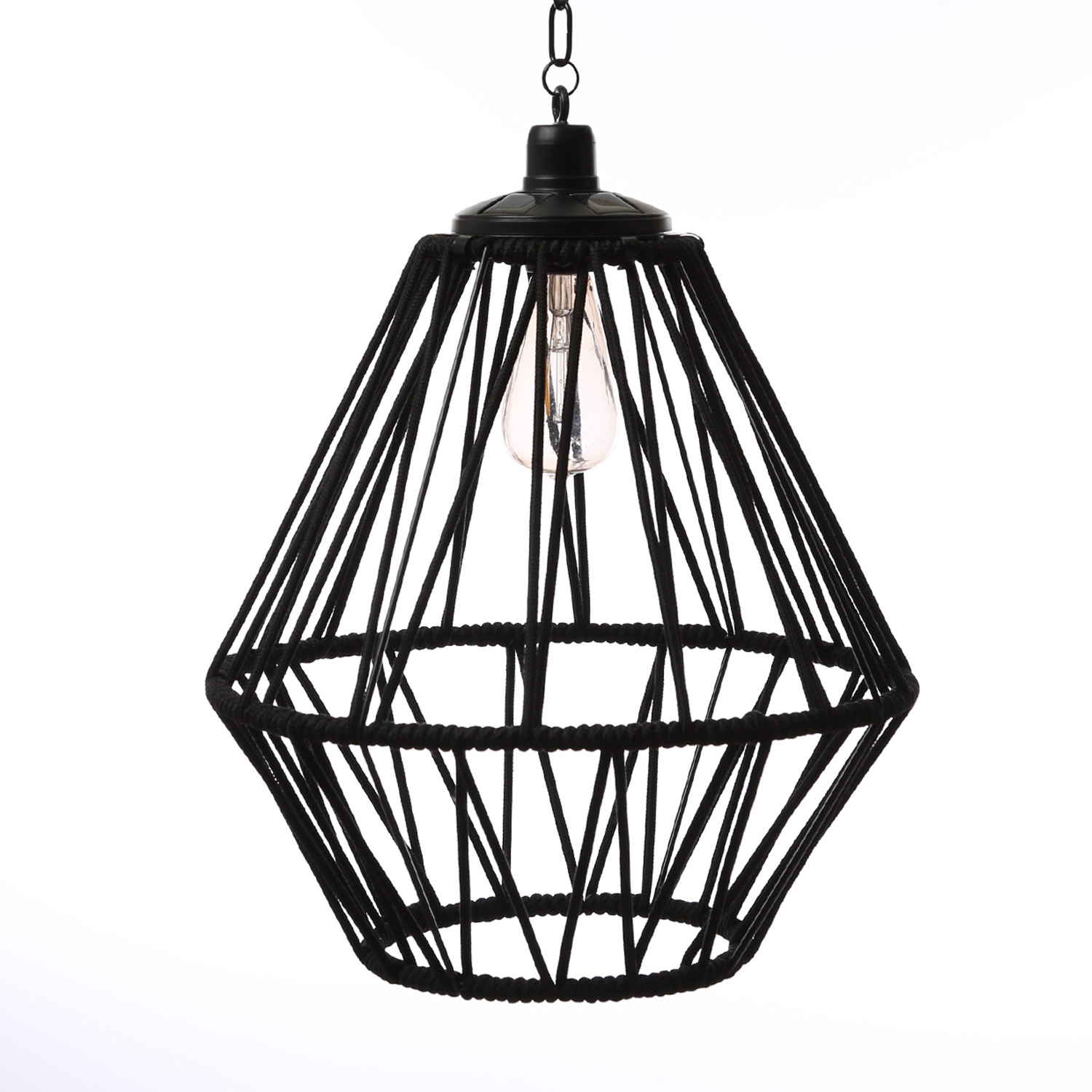 LED Solar Hängeleuchte - Kunststoffseil - 1 warmweiße LED - H: 47cm - D: 38cm - Außen - schwarz LED Solar Hängeleuchte - Kunststoffseil - 1 warmweiße LED - H: 47cm - D: 38cm - Außen - schwarz
