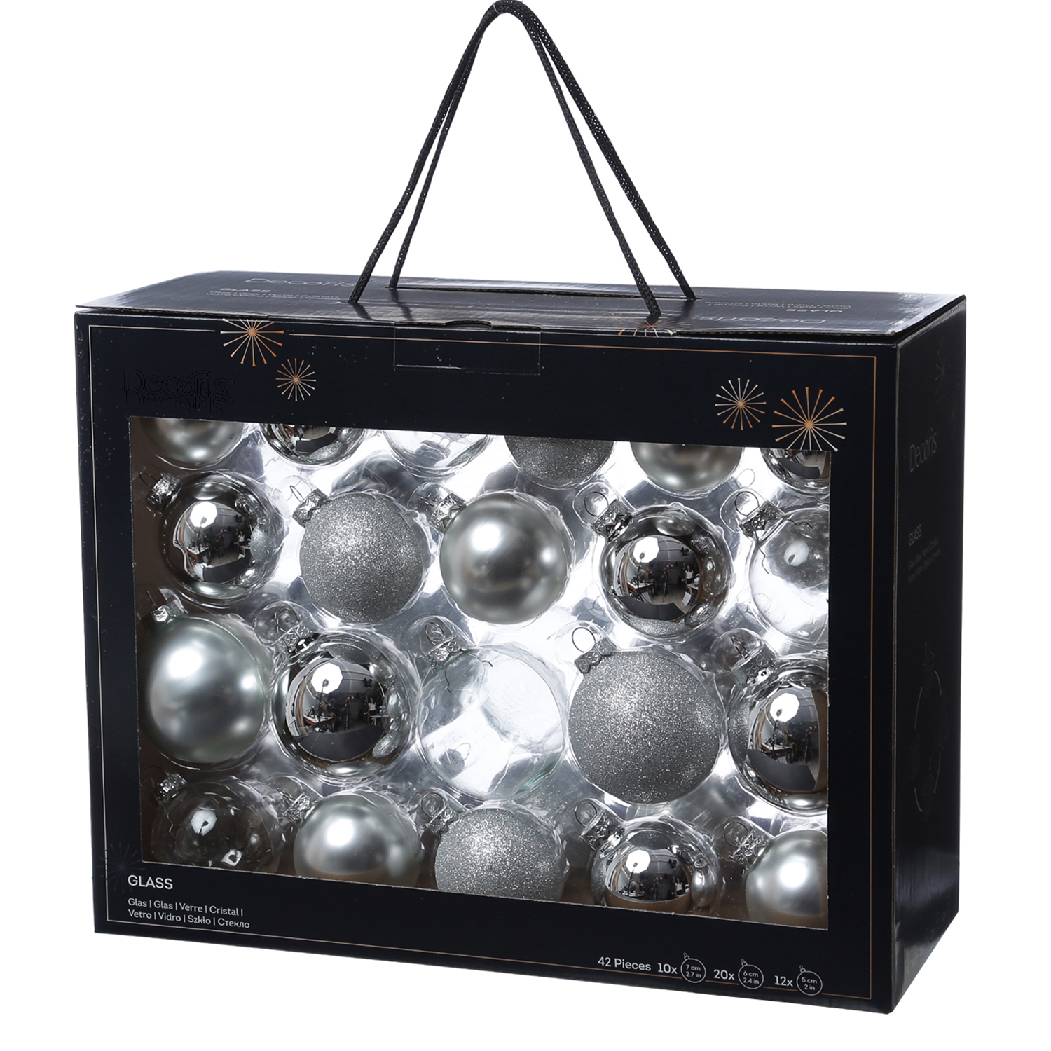 Christbaumkugel - Weihnachtsbaumkugel - Glas - glänzend, matt, glitzernd - silber - 42 Stück Christbaumkugel - Weihnachtsbaumkugel - Glas - glänzend, matt, glitzernd - silber - 42 Stück