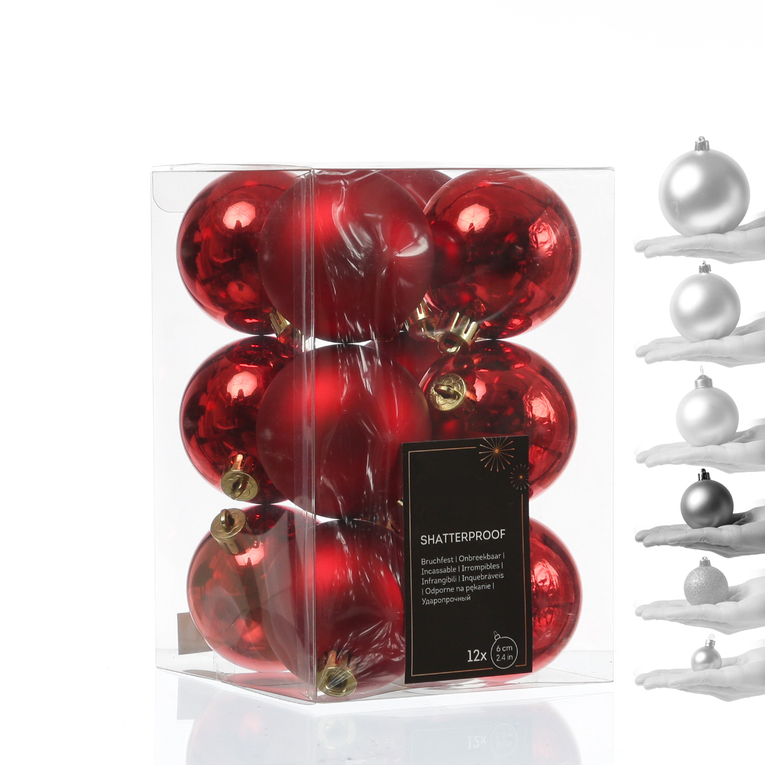 Christbaumkugeln - Weihnachtbaumskugeln - bruchfest - D: 6cm - glänzend/matt  - rot - 12er Set Christbaumkugeln - Weihnachtbaumskugeln - bruchfest - D: 6cm - glänzend/matt  - rot - 12er Set