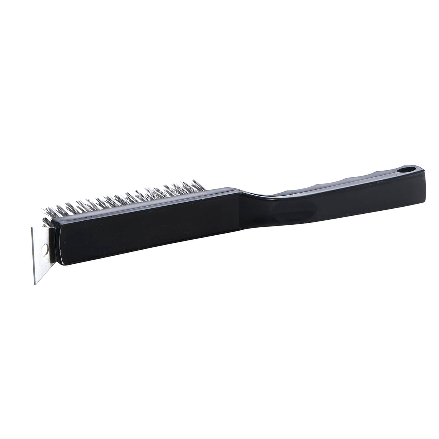 Reinigungsbürste für Grillplatten aus Gusseisen - L: 29cm - Edelstahlbürstenkopf - inkl. Schaber