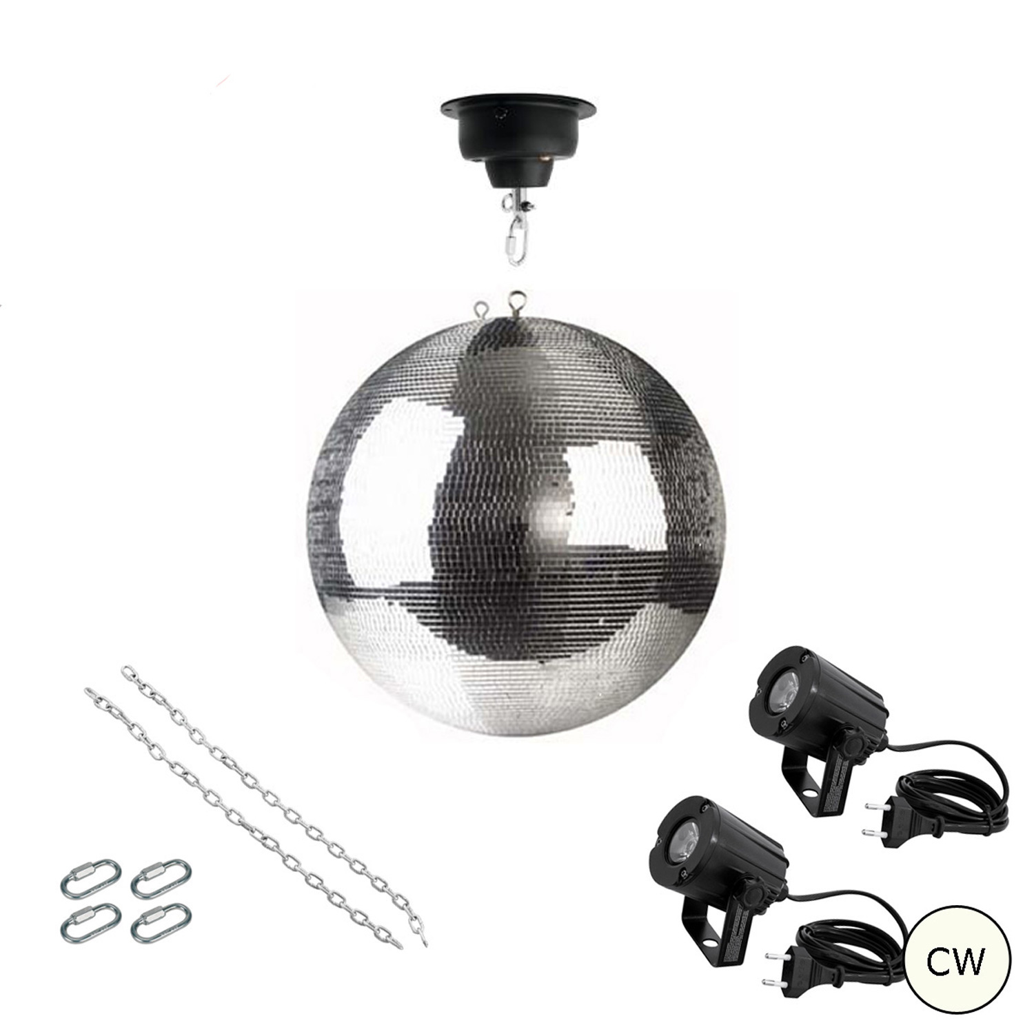 Spiegelkugel Komplettset - Discokugel, Motor, Pinspot, Montagematerial für Diskokugel - Mirrorball Set - Partyset Spiegelkugel Komplettset - Discokugel, Motor, Pinspot, Montagematerial für Diskokugel - Mirrorball Set - Partyset