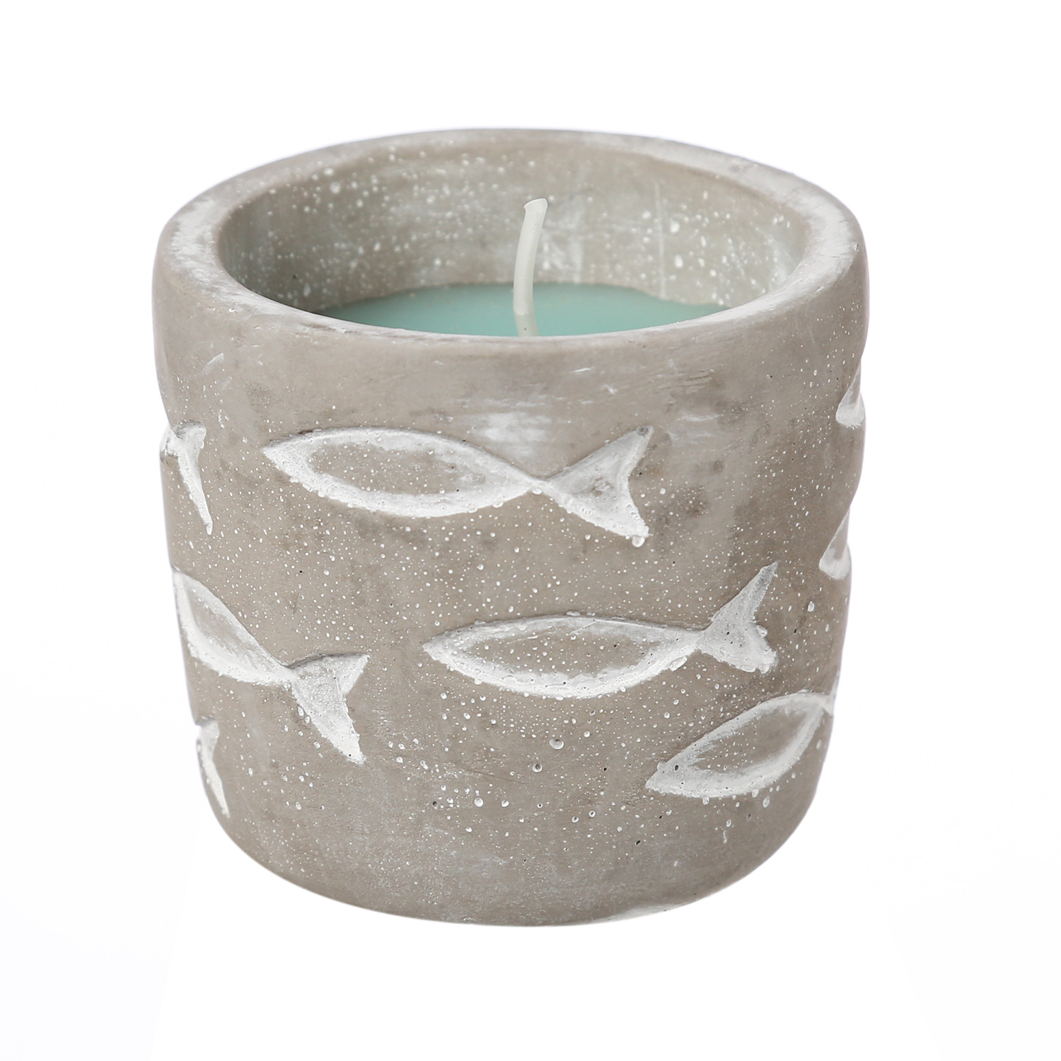 Duftkerze CITRONELLA - Echtwachs in Betontopf - Fischmuster - H: 7cm - gegen Stechmücken - hellblau Duftkerze CITRONELLA - Echtwachs in Betontopf - Fischmuster - H: 7cm - gegen Stechmücken - hellblau