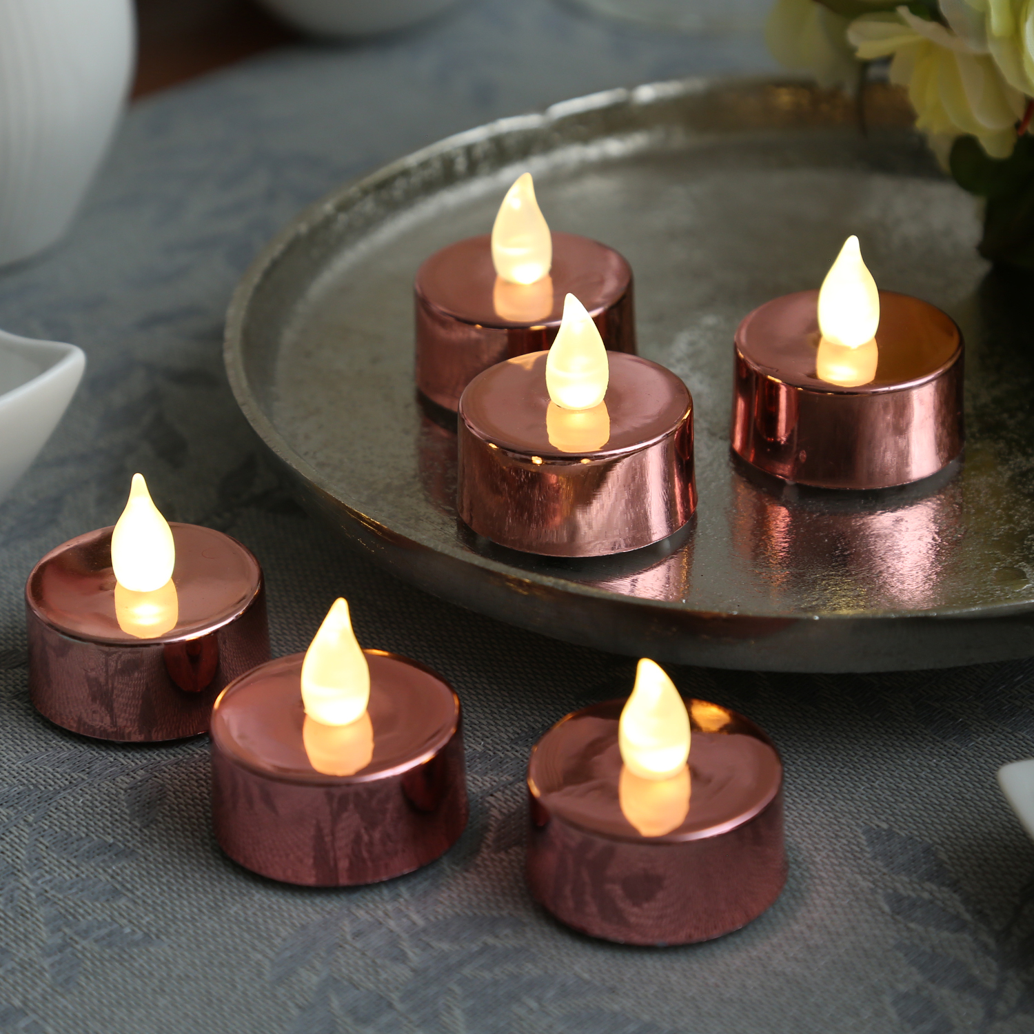 LED Teelichter - warmweiße flackernde Flamme - mit Batterien - D: 3,8cm - rosa - 6er Set