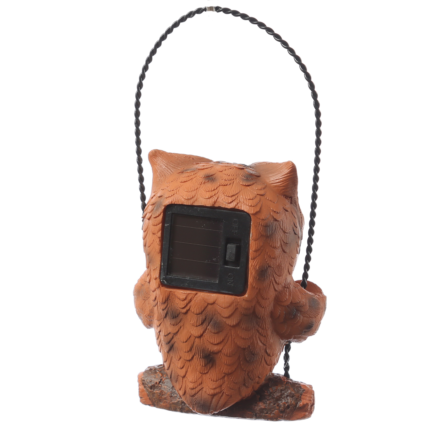 LED Solar Eule auf Schaukel - Gartenfigur mit leuchtenden Augen - H: 19cm - Lichtsensor