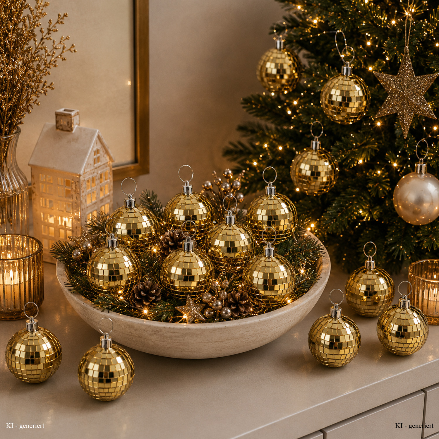 Christbaumschmuck Discokugel - Spiegelkugel 5cm  - Weihnachtskugel - 5x5mm Spiegel - gold - 12St.