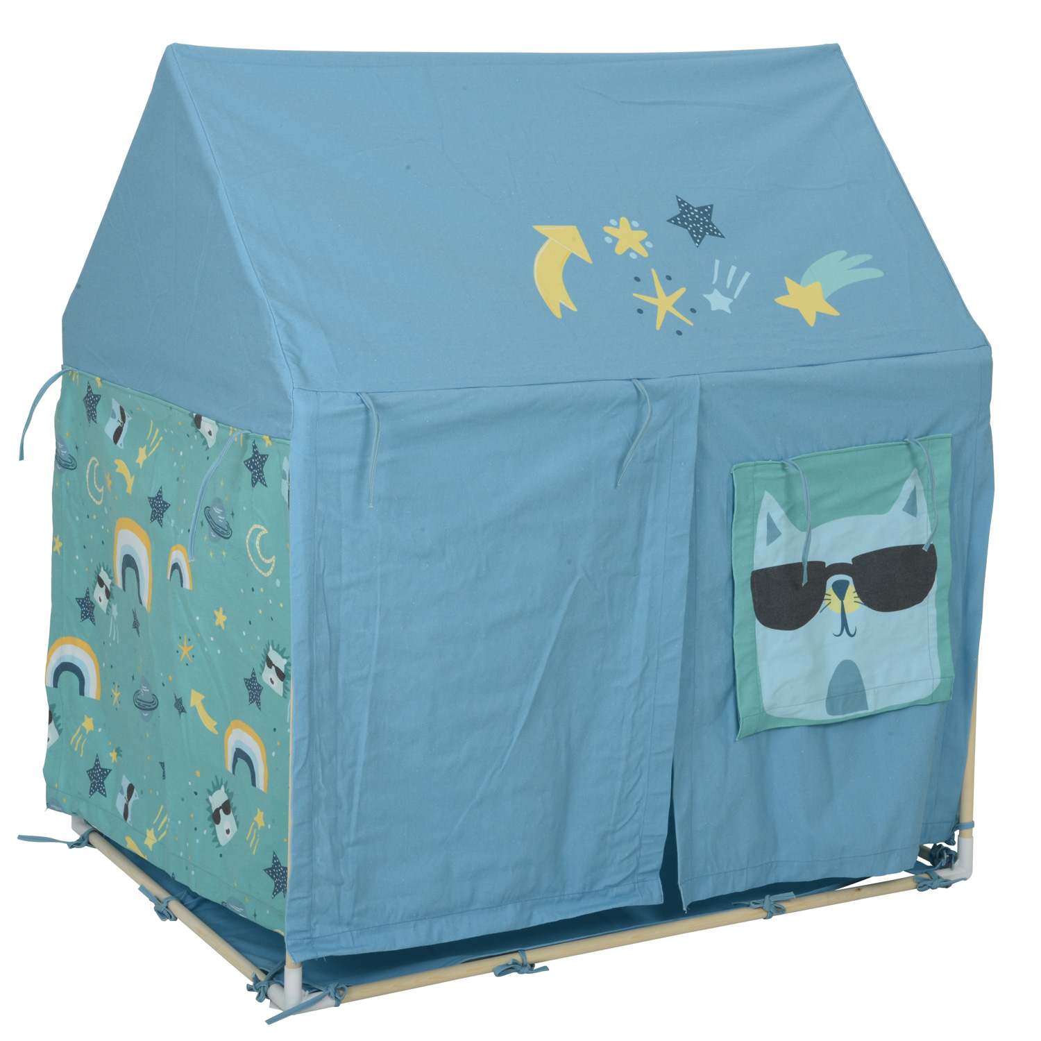 Spielzelt Katze COSMO - Spielhaus für Kinder - Polyester u. Baumwolle - L: 1,10m - H: 1,20m - blau