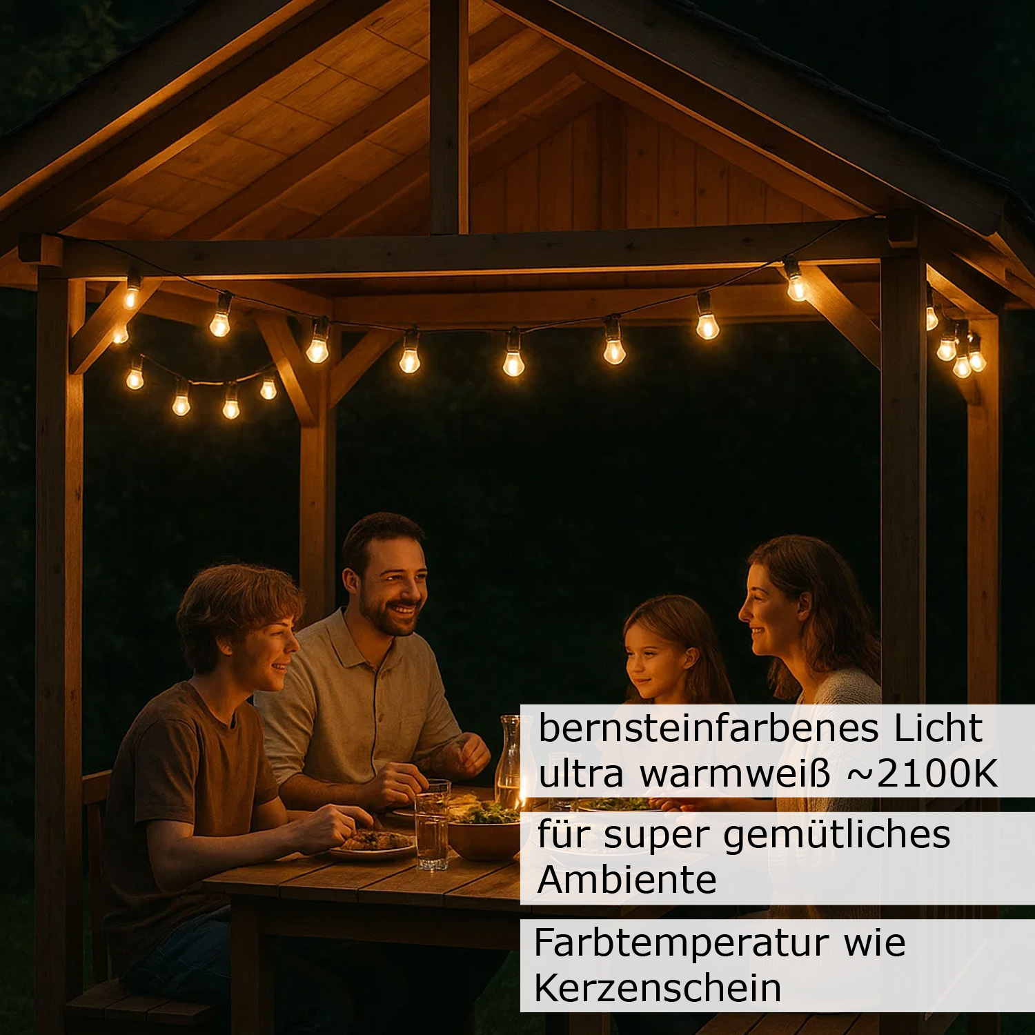Illu-/Partylichterkette 10m - Außenlichterkette - Made in Germany - 20 ultra-warmweiße LED Kugeln