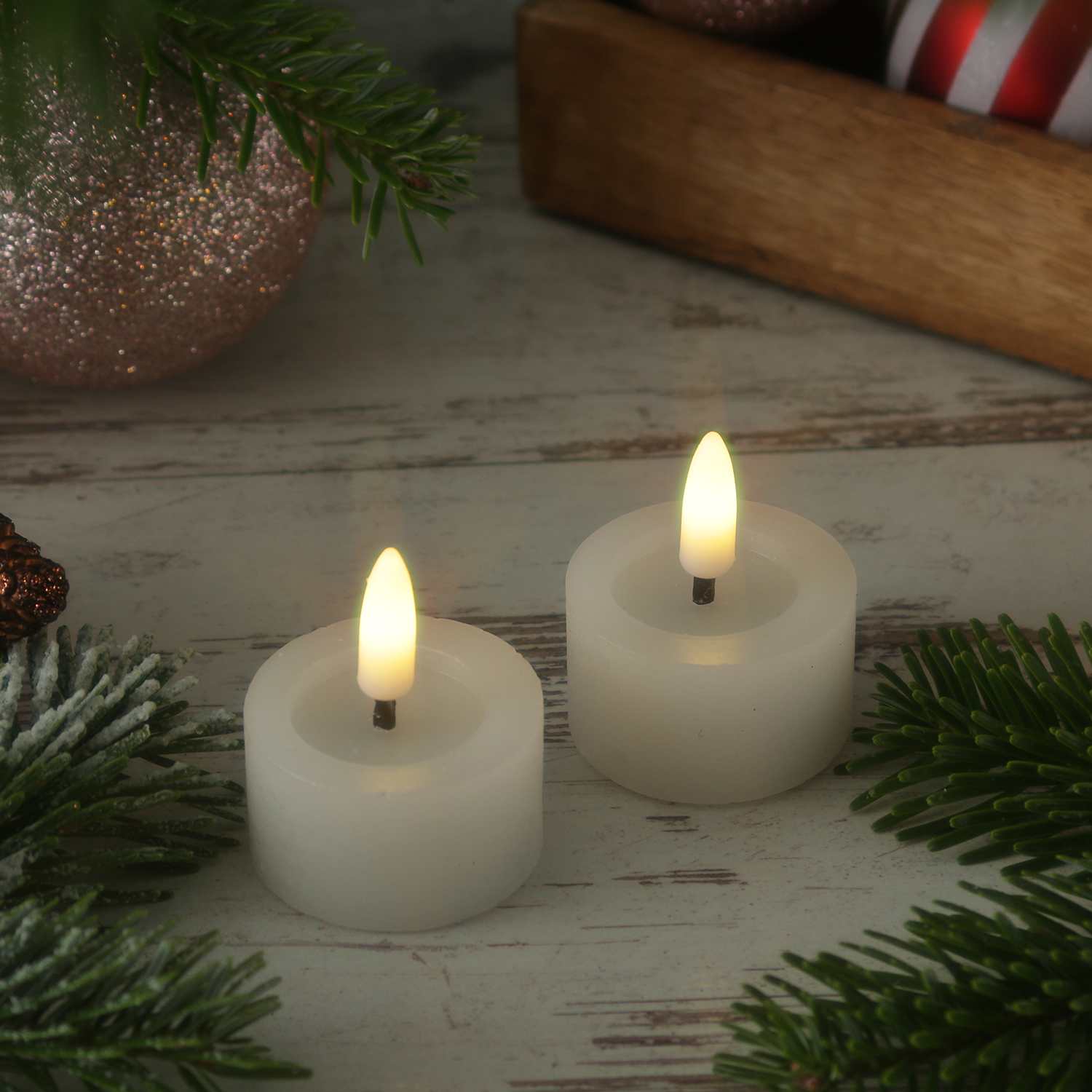 LED Teelichter LINA - Rustik-Optik - Echtwachs - Timer - mit Batterien - D: 4,4cm H: 5cm - 2St. LED Teelichter LINA - Rustik-Optik - Echtwachs - Timer - mit Batterien - D: 4,4cm H: 5cm - 2St.