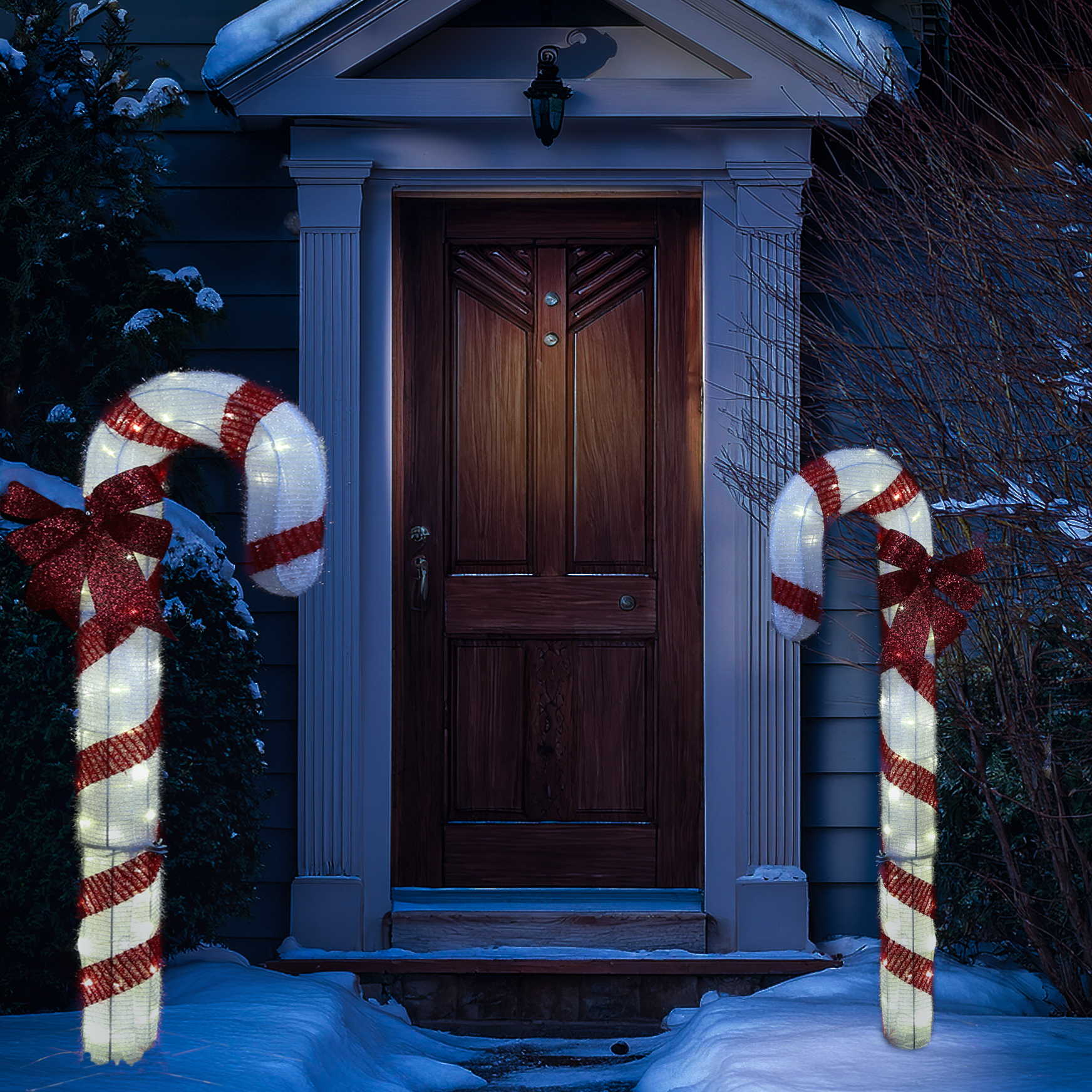 LED Zuckerstange mit Schleife - 48 warmweiße LED - H: 1,2m - Timer - inkl. Trafo - für Außen