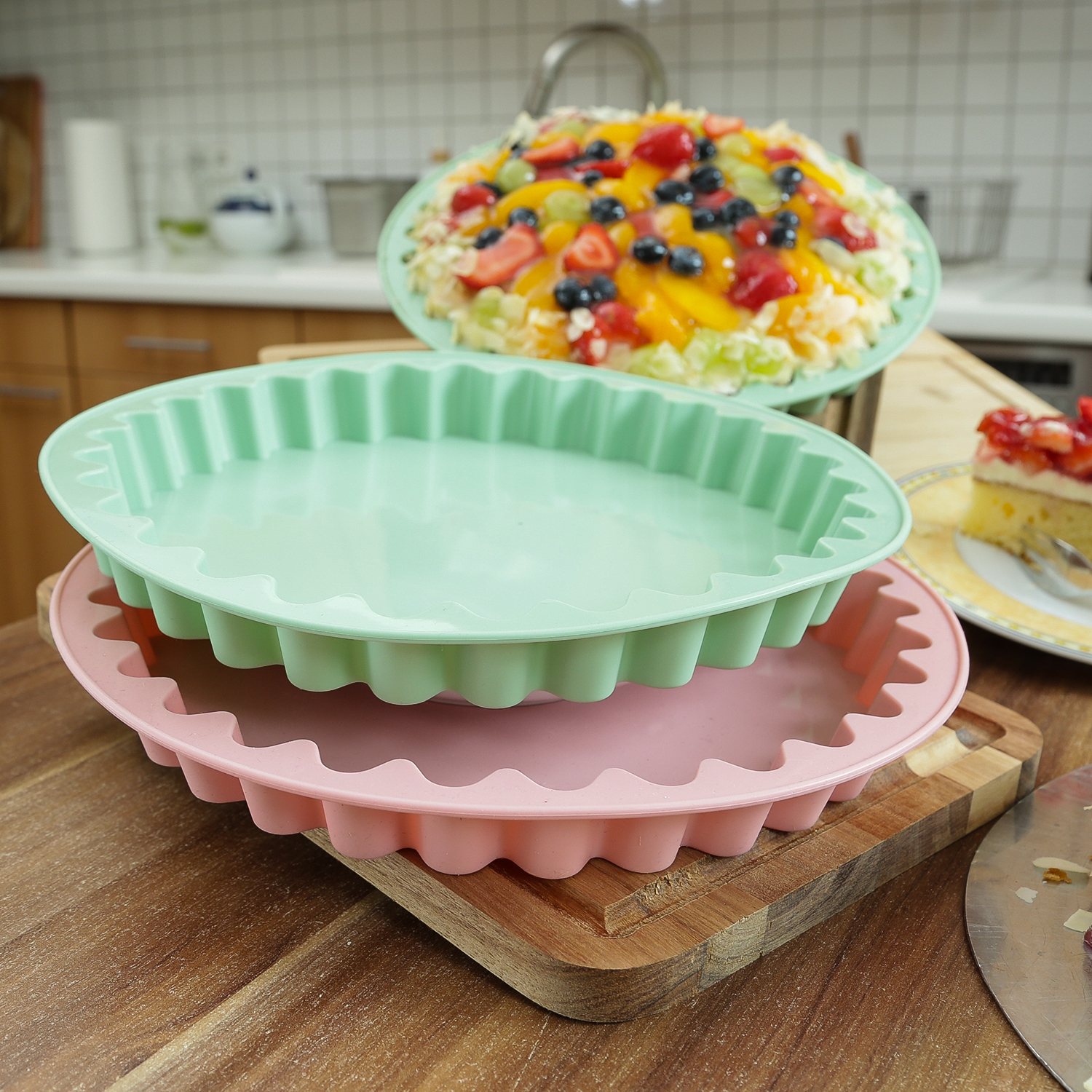 Backform - Kuchenform - Tarteform - Silikon - rund - D: 26,5cm - mintgrün