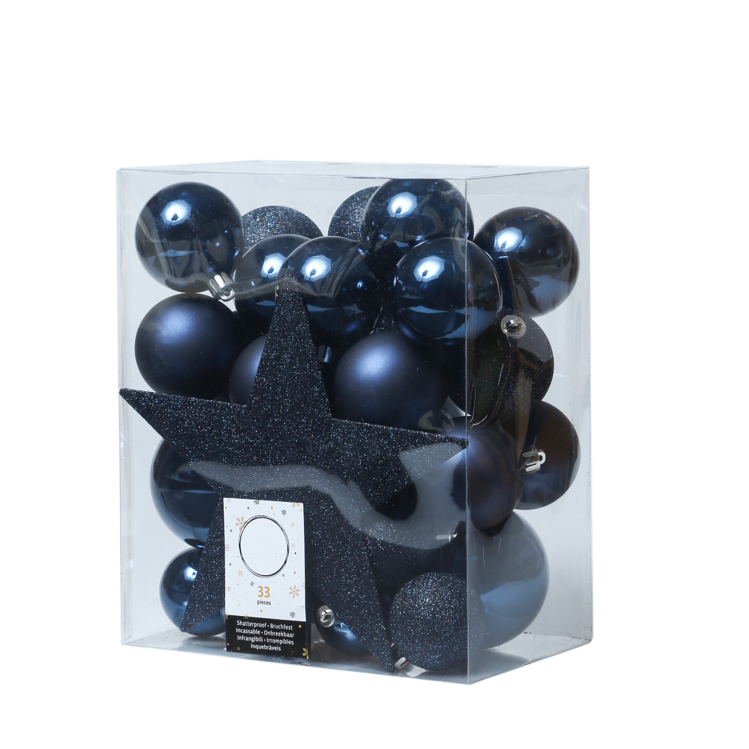 B-Ware Christbaumkugeln - Weihnachtsbaumkugeln mit Stern Baumspitze - bruchfest - blau - 33er Set