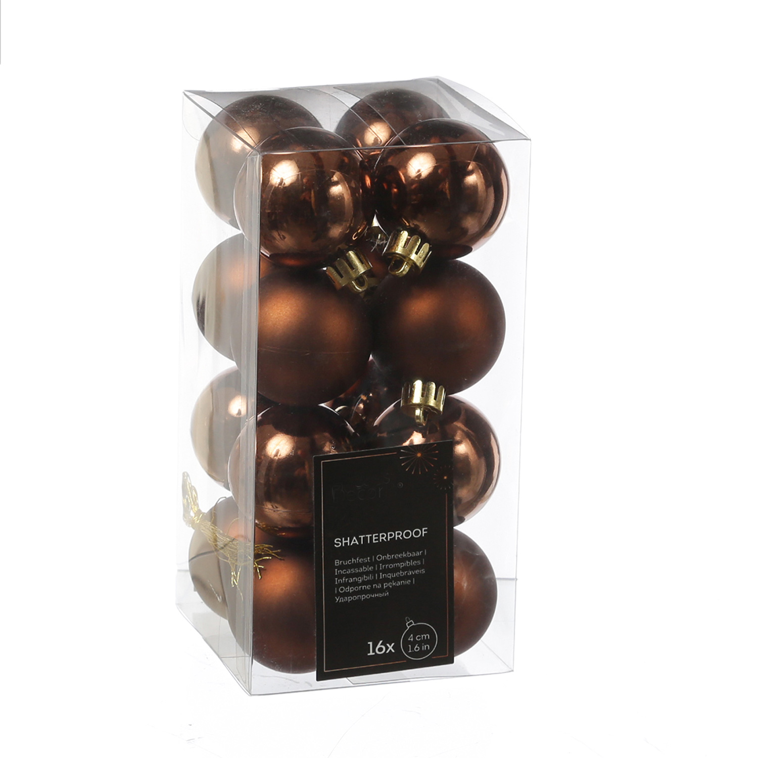 Christbaumkugeln - Weihnachtsbaumkugeln - bruchfest - D: 4cm - glänzend/matt - braun - 16er Set