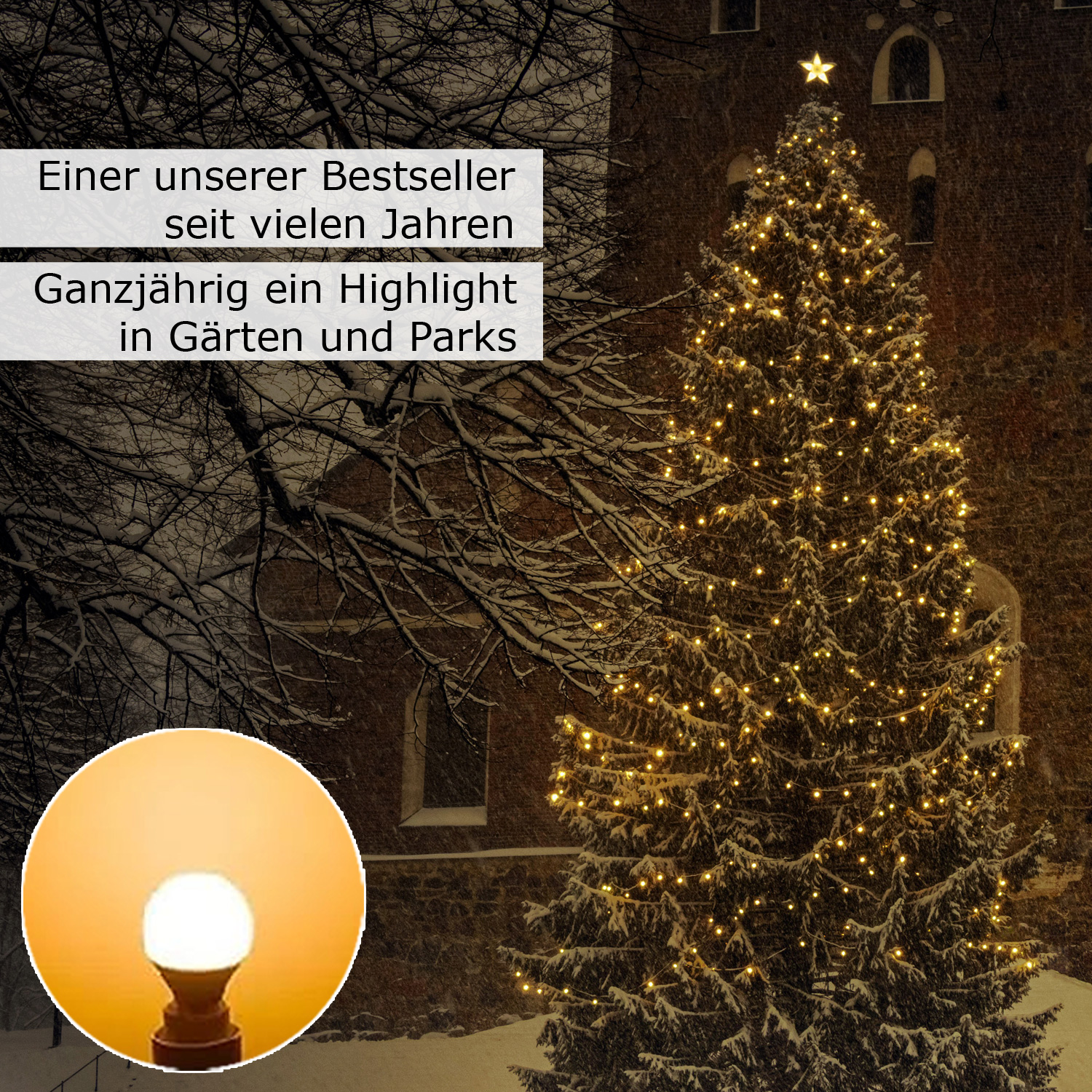 Illu-/Partylichterkette 10m - Außenlichterkette - Made in Germany - 20 ultra-warmweiße LED Kugeln