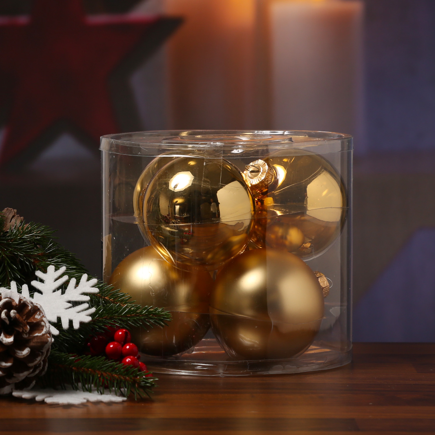 Christbaumkugel - Weihnachtsbaumkugel - Glas - D: 8cm - glänzend und matt - gold - 6er Set Christbaumkugel - Weihnachtsbaumkugel - Glas - D: 8cm - glänzend und matt - gold - 6er Set