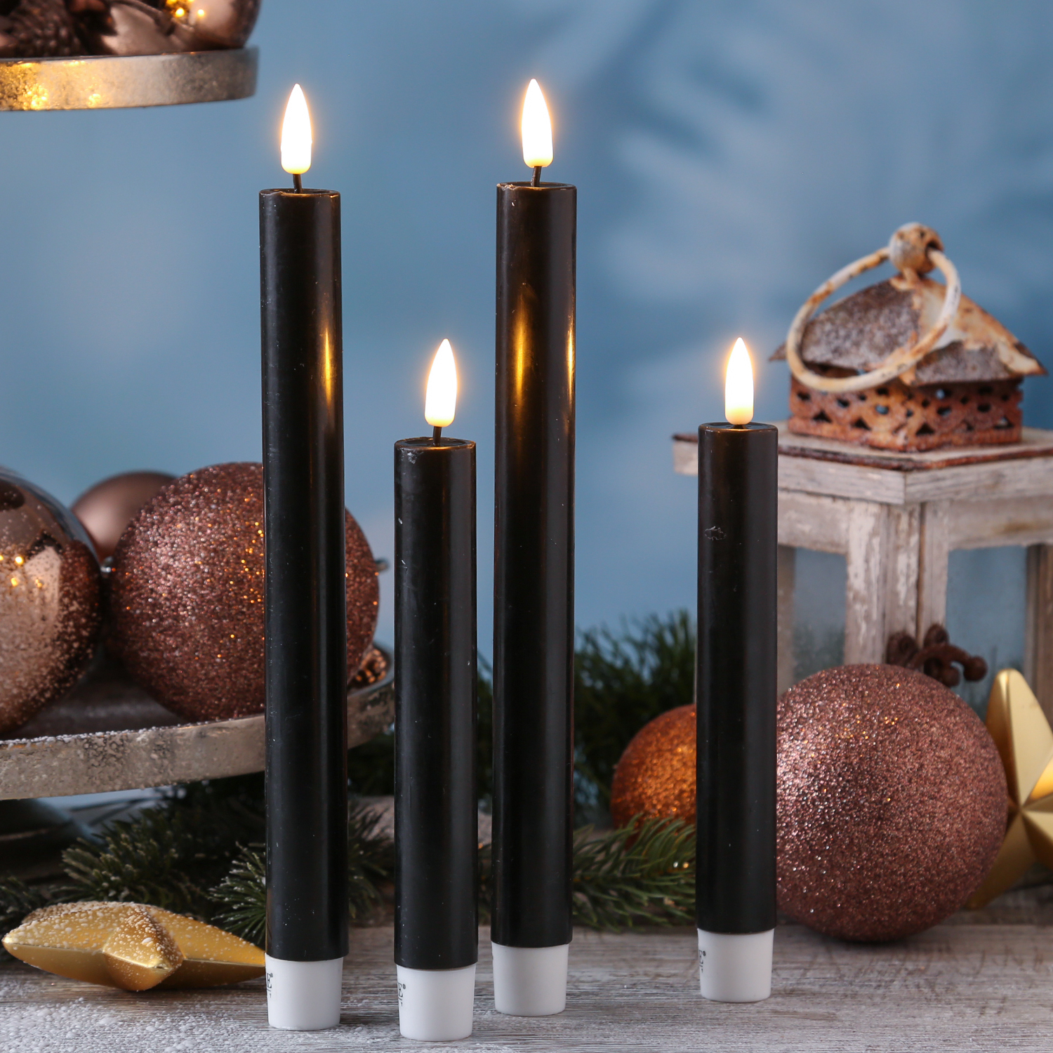 LED Stabkerzen MIA - Echtwachs - realistische 3D Flamme - H: 15cm - Batteriebetrieb - schwarz - 2 St LED Stabkerzen MIA - Echtwachs - realistische 3D Flamme - H: 15cm - Batteriebetrieb - schwarz - 2 St