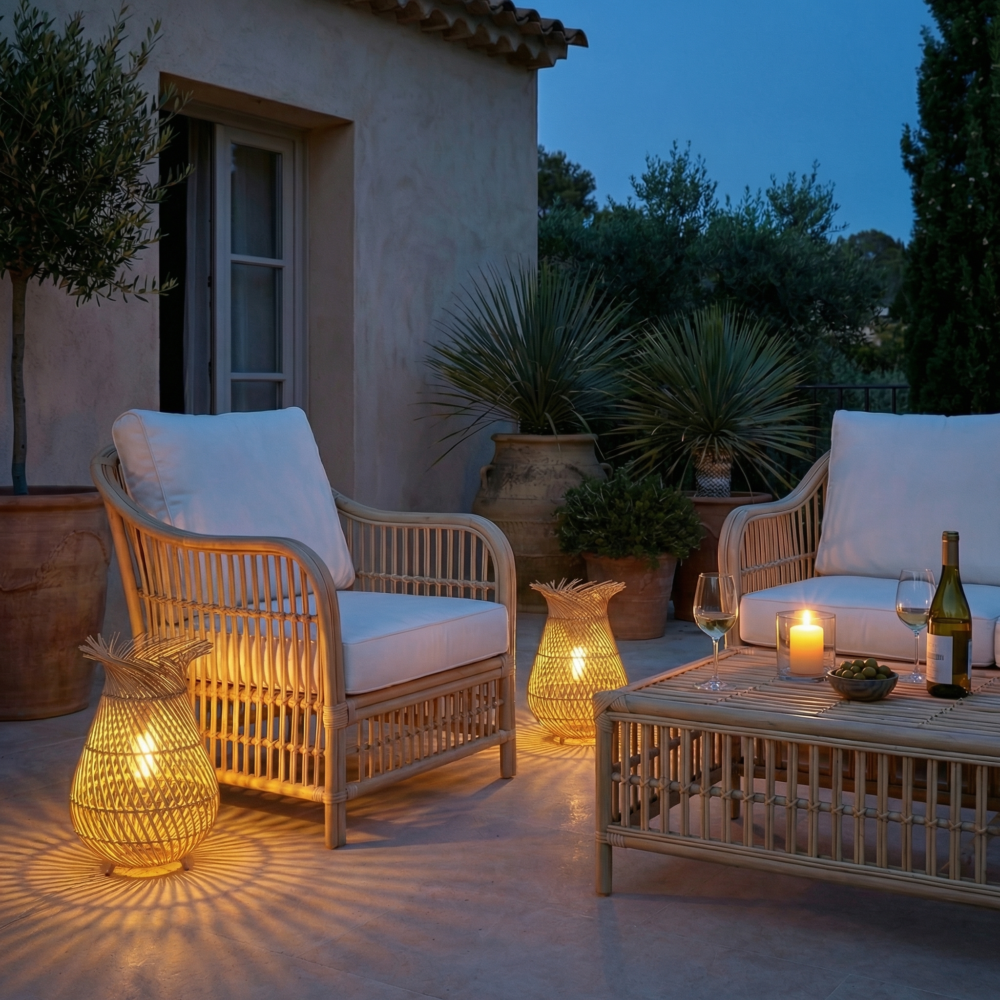 LED Solar Laterne BOHO - Tischleuchte in Korboptik - warmweiß - H: 36cm - Lichtsensor - natur