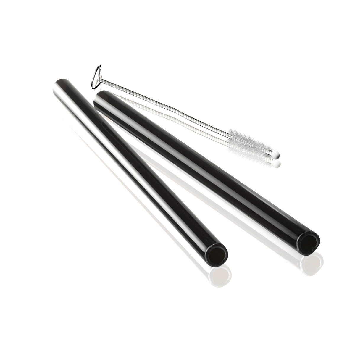 Glastrinkhalme 4er Set FUTURE - 13cm, gerade Version, schwarz - mit Bürste