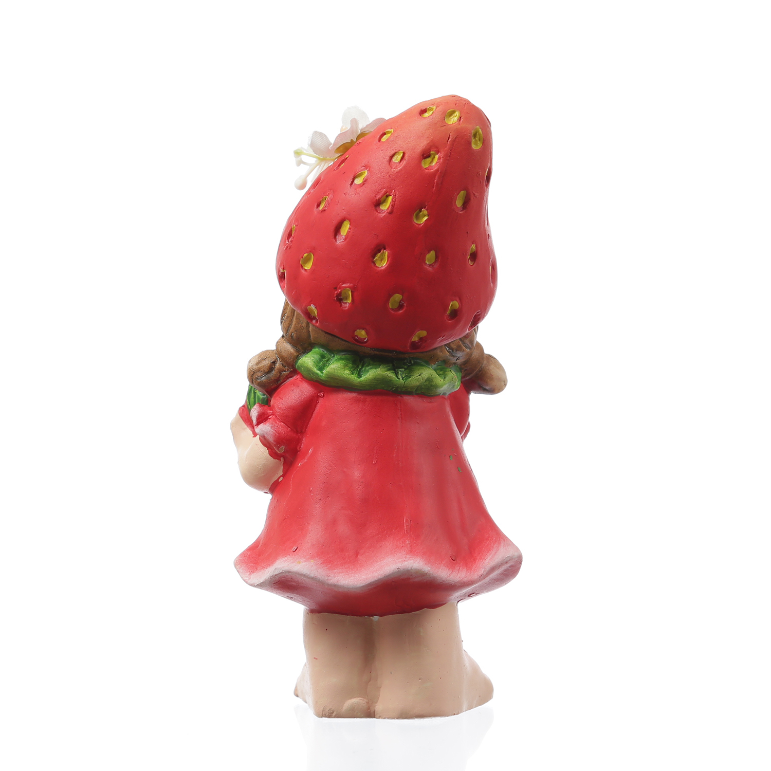 Dekofigur Erdbeermädchen Lotte - niedliche Gartenfigur mit Erdbeere - Keramik  - H: 18,5cm - rot