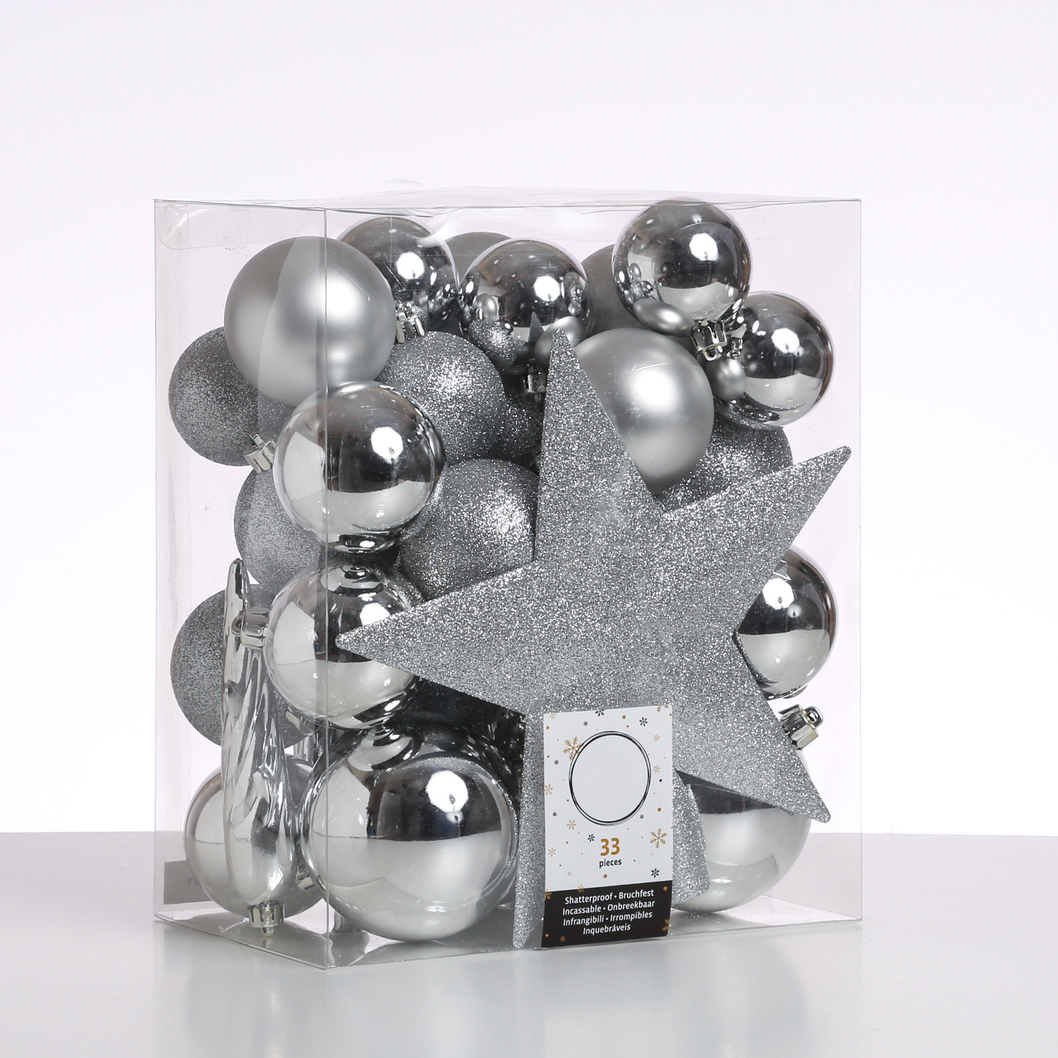 Christbaumkugel - Weihnachtsbaumkugel - bruchfest - glänzend, matt und glitzernd - silber - 33er Set