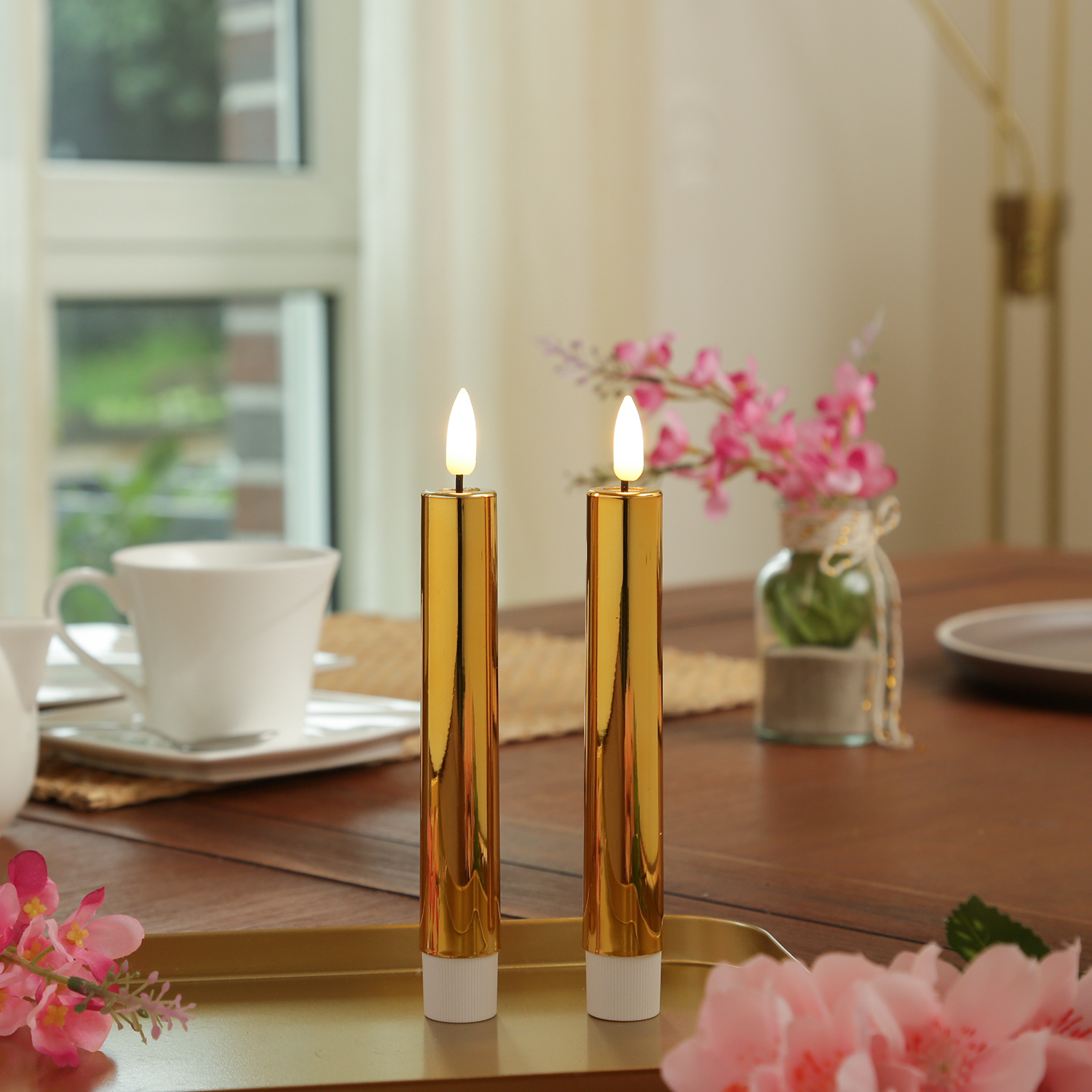 LED Stabkerzen - Tafelkerzen aus Kunststoff - H: 17cm - Timer - gold glänzend - 2er Set LED Stabkerzen - Tafelkerzen aus Kunststoff - H: 17cm - Timer - gold glänzend - 2er Set