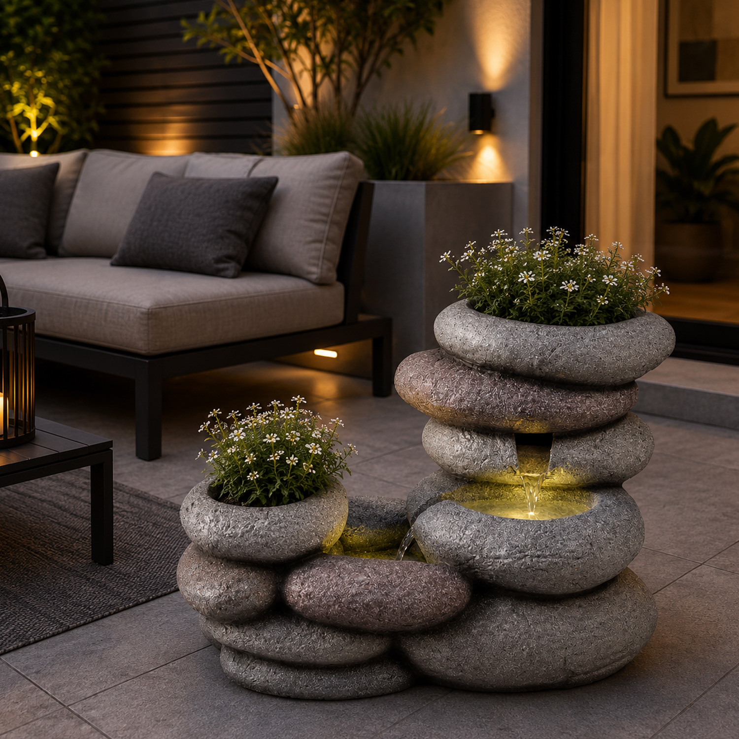 LED Gartenbrunnen FELSENQUELLE  - Springbrunnen aus Polyresin - H: 35cm - outdoor