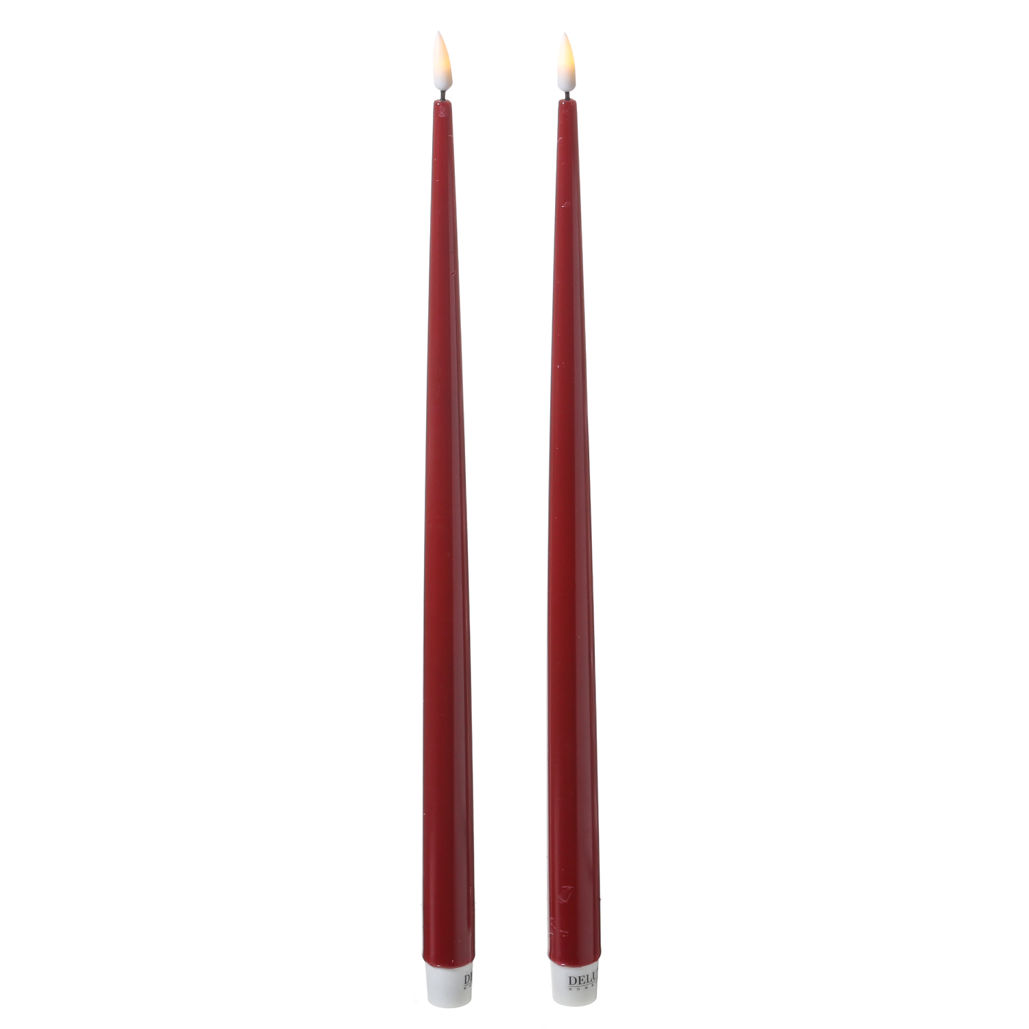 LED Stabkerzen ELLA - Echtwachs - realistische 3D Flamme - H: 38cm - bordeauxrot - 2 Stück