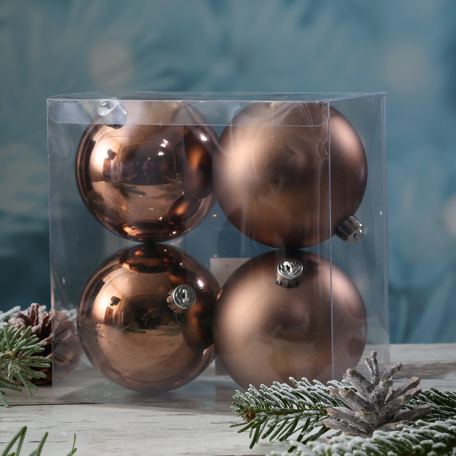 Christbaumkugel - Weihnachtsbaumkugel - bruchfest - D: 10cm - glänzend, matt - braun - 4er Set