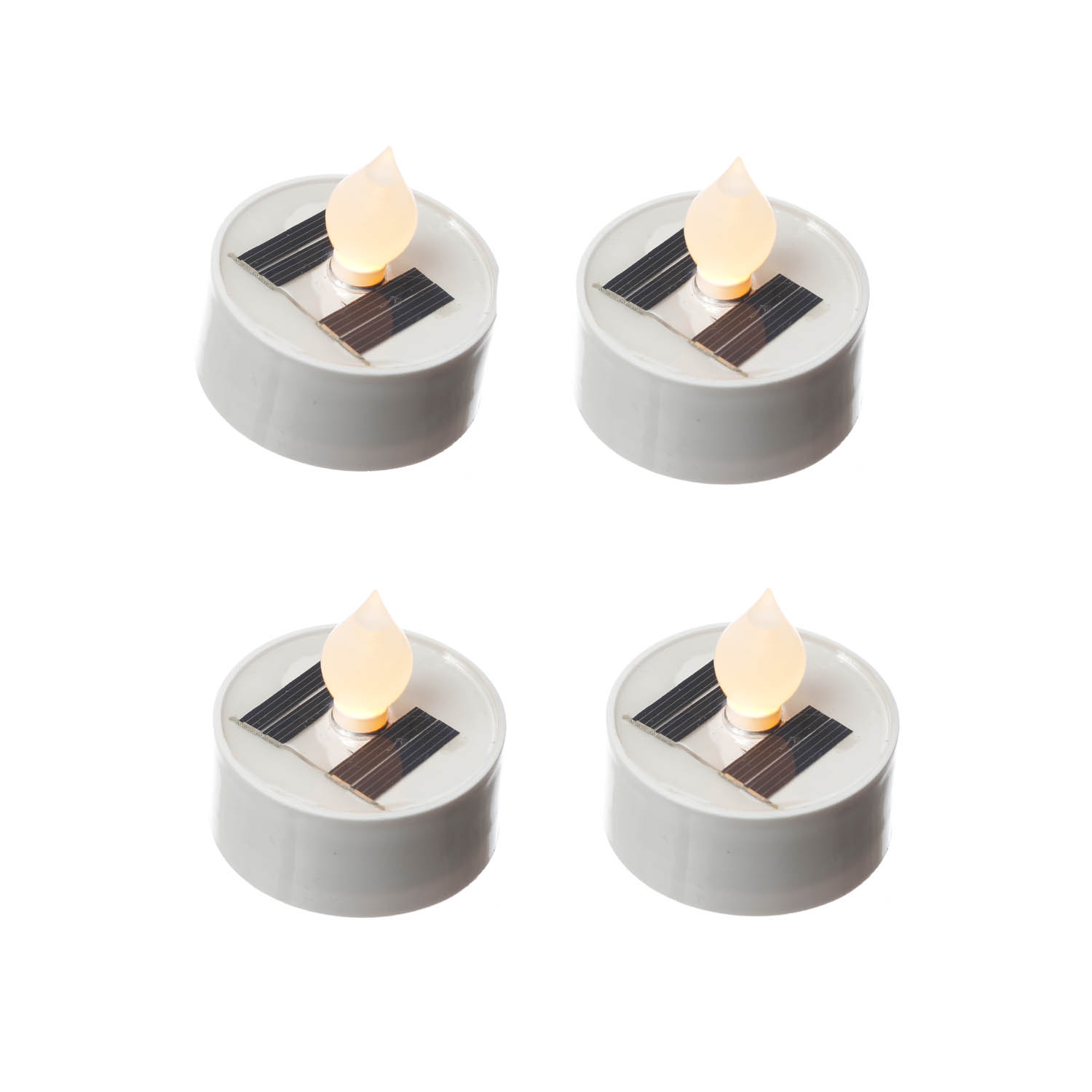 LED Solar Teelichter - orange flackernde LED - Lichtsensor - H: 5,5cm D: 5,5cm - für Außen - 4 Stück LED Solar Teelichter - orange flackernde LED - Lichtsensor - H: 5,5cm D: 5,5cm - für Außen - 4 Stück