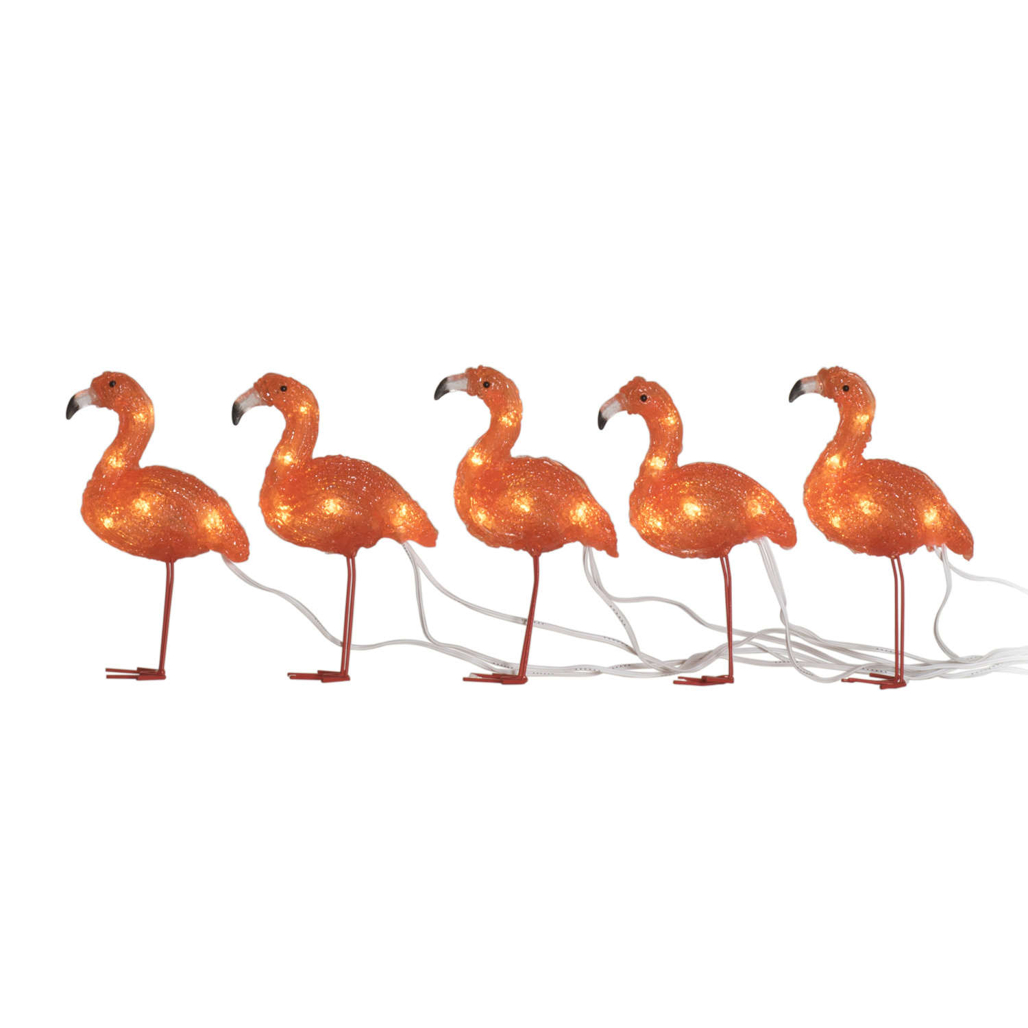 LED Acryl Flamingos - 40 bernsteinfarbene LED - 24V Außentrafo - weißes Kabel - L: 4m LED Acryl Flamingos - 40 bernsteinfarbene LED - 24V Außentrafo - weißes Kabel - L: 4m