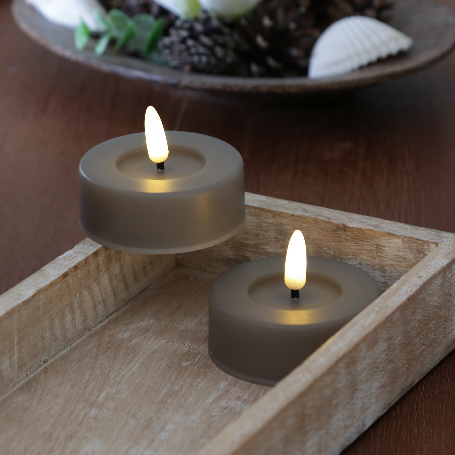 LED Maxi Teelichter - XL Outdoor Teelichter  - D: 6,5cm - Timer - Batteriebetrieb - grau - 2er Set