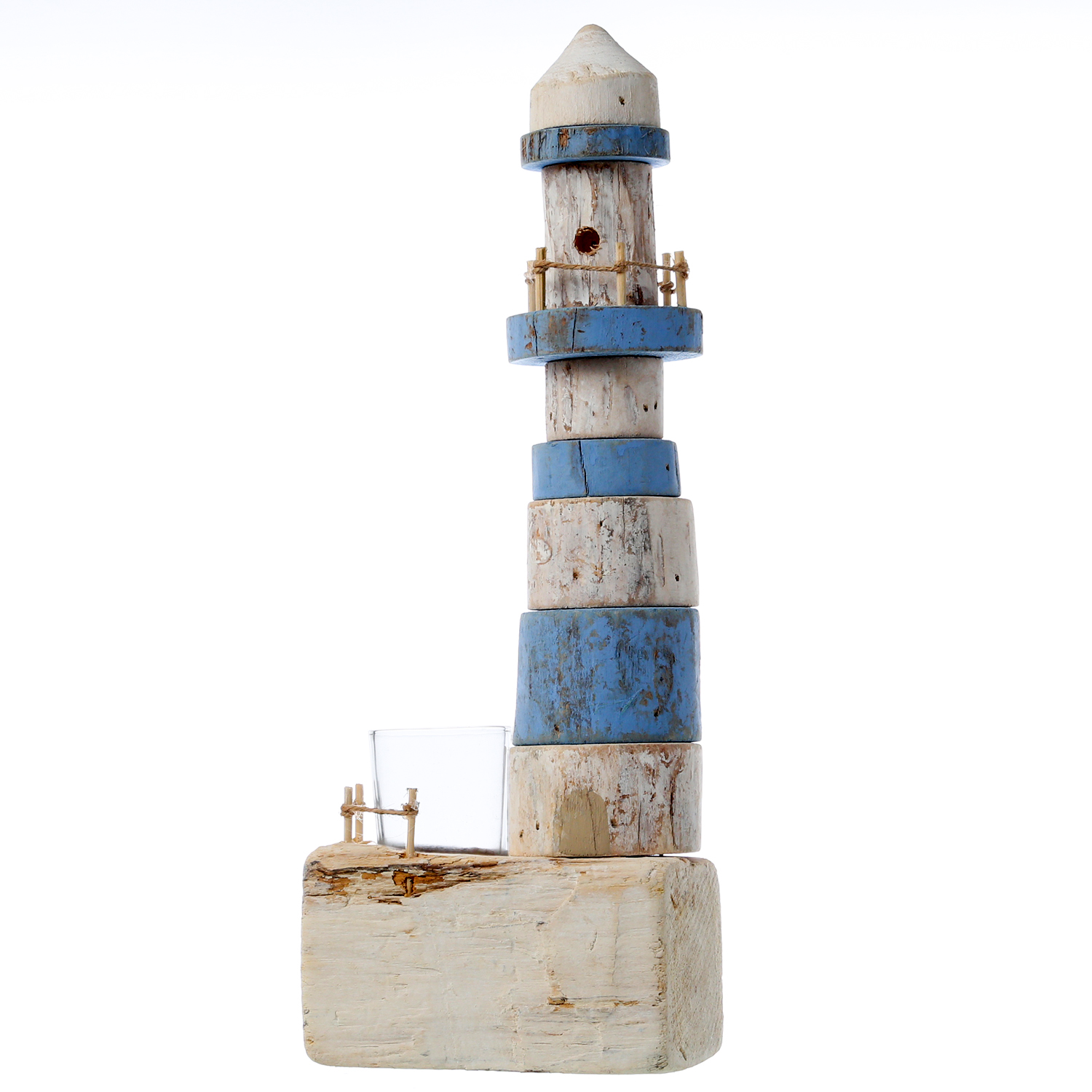 Teelichthalter Leuchtturm - Windlicht - Maritim - Holz - H: 39,5cm - weiß/blau Teelichthalter Leuchtturm - Windlicht - Maritim - Holz - H: 39,5cm - weiß/blau