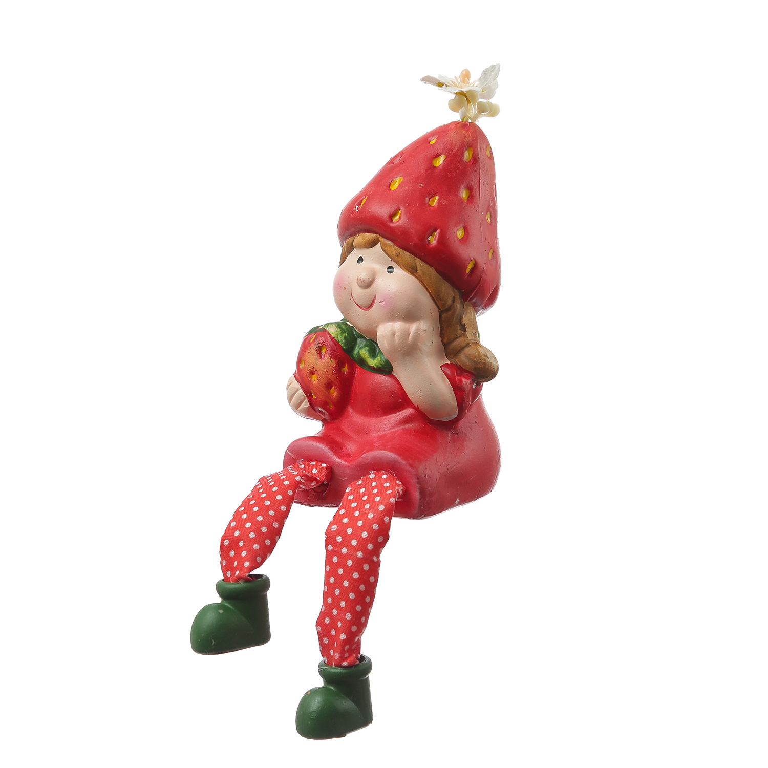 Kantenhocker Erdbeermädchen Lotte - niedliche Gartenfigur mit Erdbeere - Keramik  - H: 19cm - rot Kantenhocker Erdbeermädchen Lotte - niedliche Gartenfigur mit Erdbeere - Keramik  - H: 19cm - rot