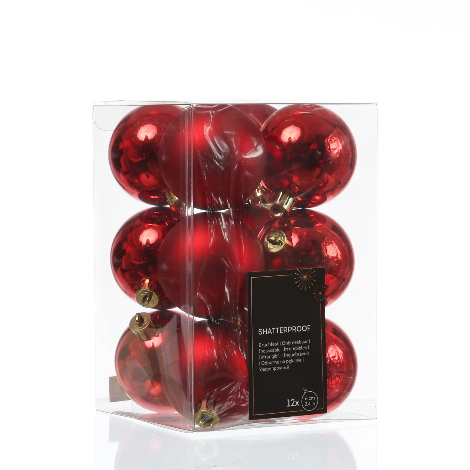 Christbaumkugeln - Weihnachtbaumskugeln - bruchfest - D: 6cm - glänzend/matt  - rot - 12er Set Christbaumkugeln - Weihnachtbaumskugeln - bruchfest - D: 6cm - glänzend/matt  - rot - 12er Set