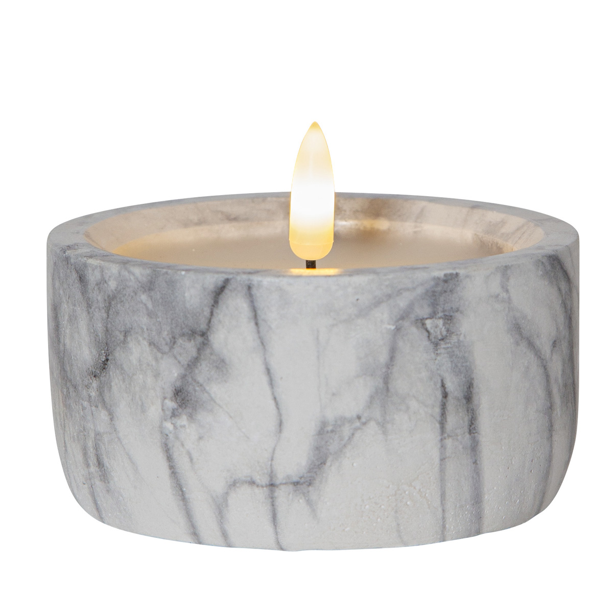 LED Kerze "Flamme" - Marmoroptik - Echtwachs - natürlich aussehende Flamme - Timer - H: 7,5cm D:10cm LED Kerze "Flamme" - Marmoroptik - Echtwachs - natürlich aussehende Flamme - Timer - H: 7,5cm D:10cm