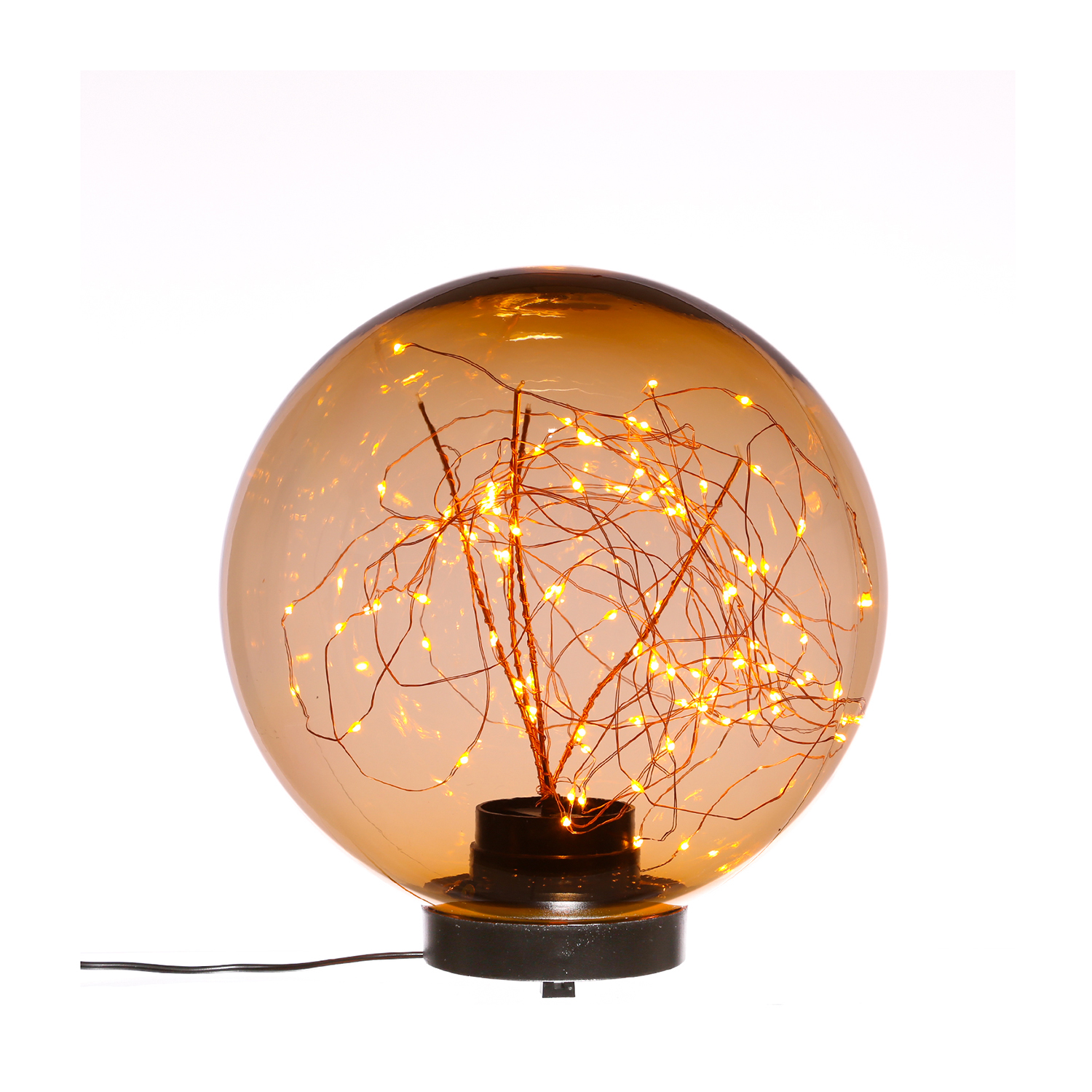 LED Kugel mit Drahtlicherkette - stehend - 80 bernsteinfarbene LED - D: 20cm - f. Außen - amber