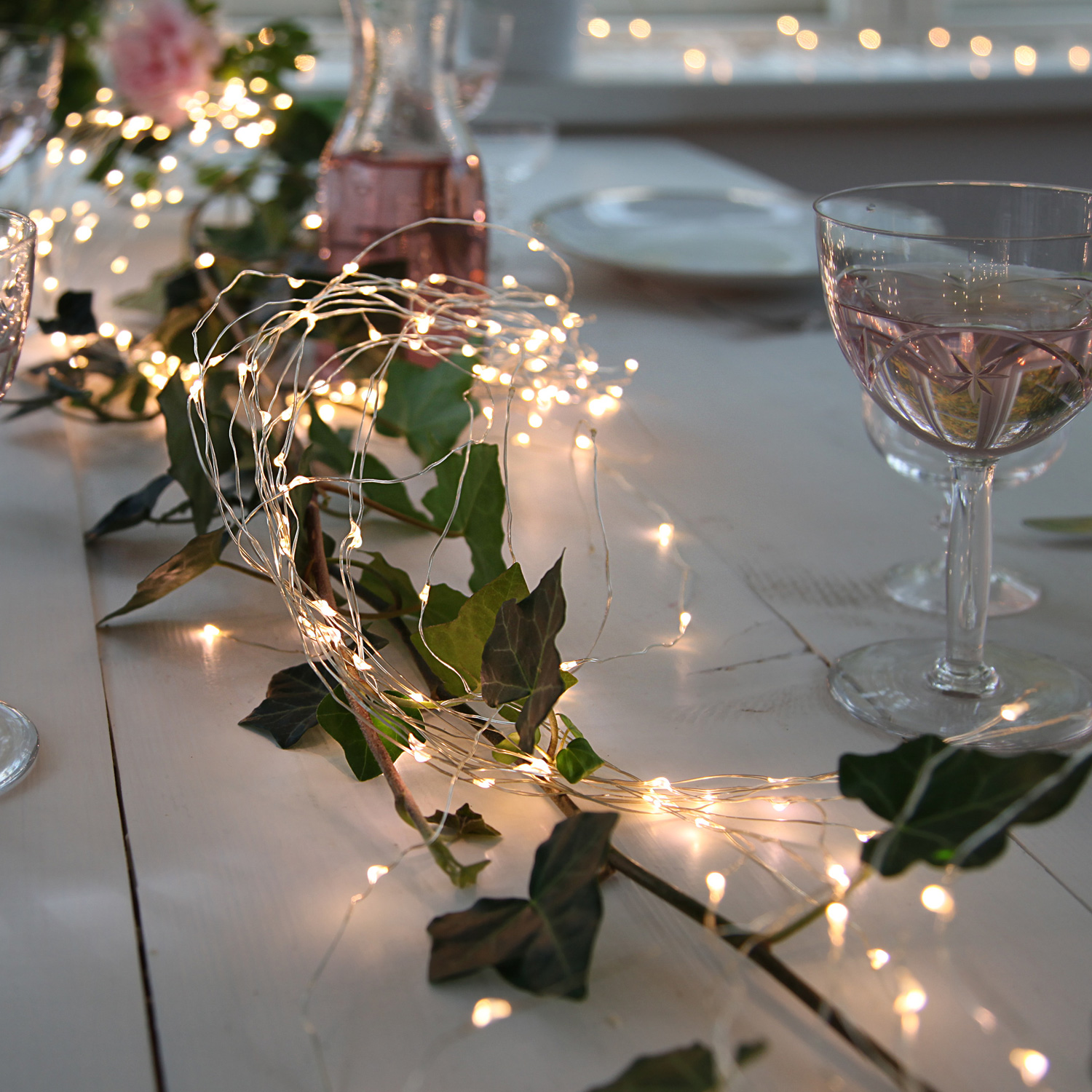 LED Fächer mit 40 warmweißen micro LED - Batterie - Unterwasserbetrieb - 8 Stränge - 45cm