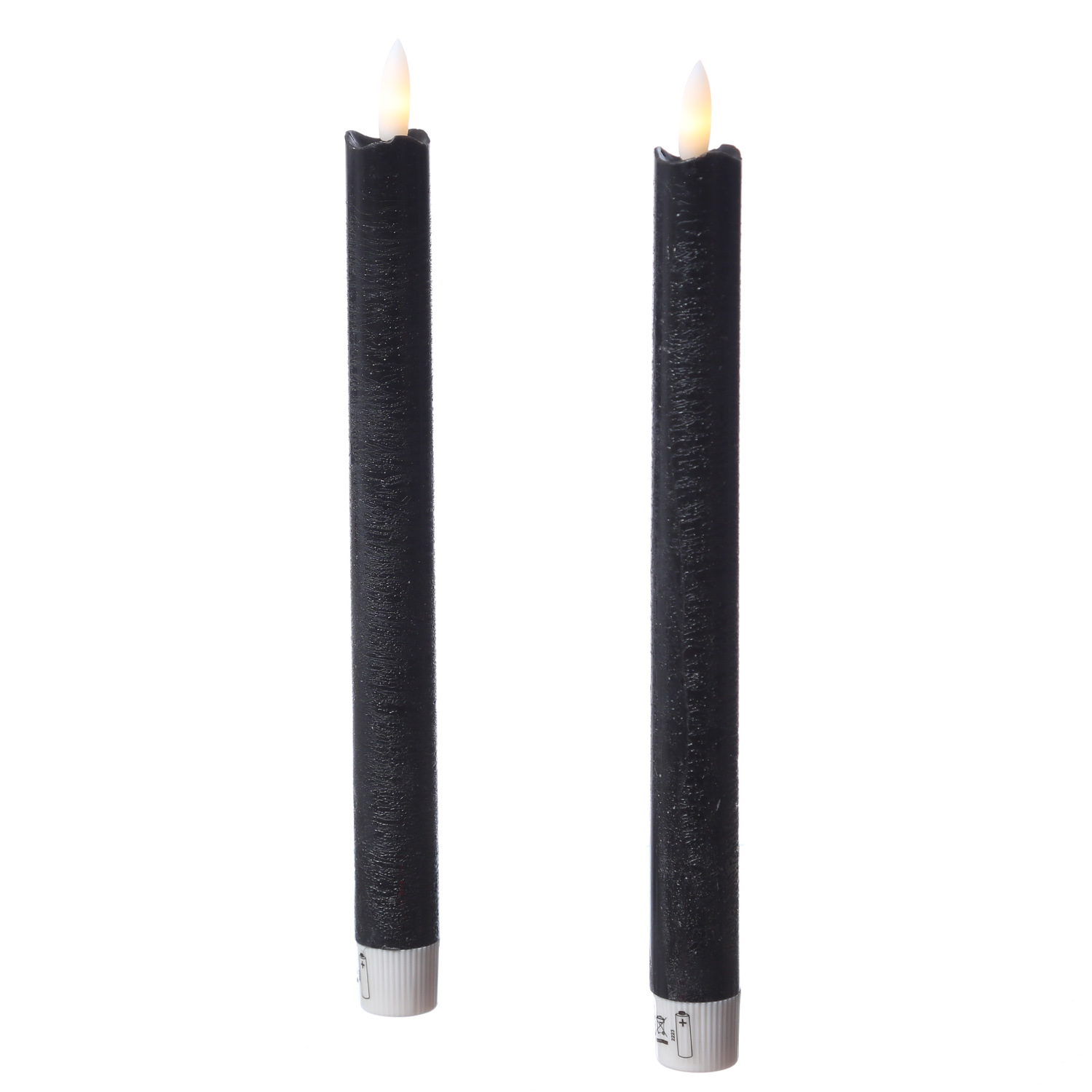 LED Stabkerzen Flamme - Echtwachs - flackernde warmweisse LED - H- 25cm - Timer - schwarz - 2er Set LED Stabkerzen Flamme - Echtwachs - flackernde warmweisse LED - H- 25cm - Timer - schwarz - 2er Set