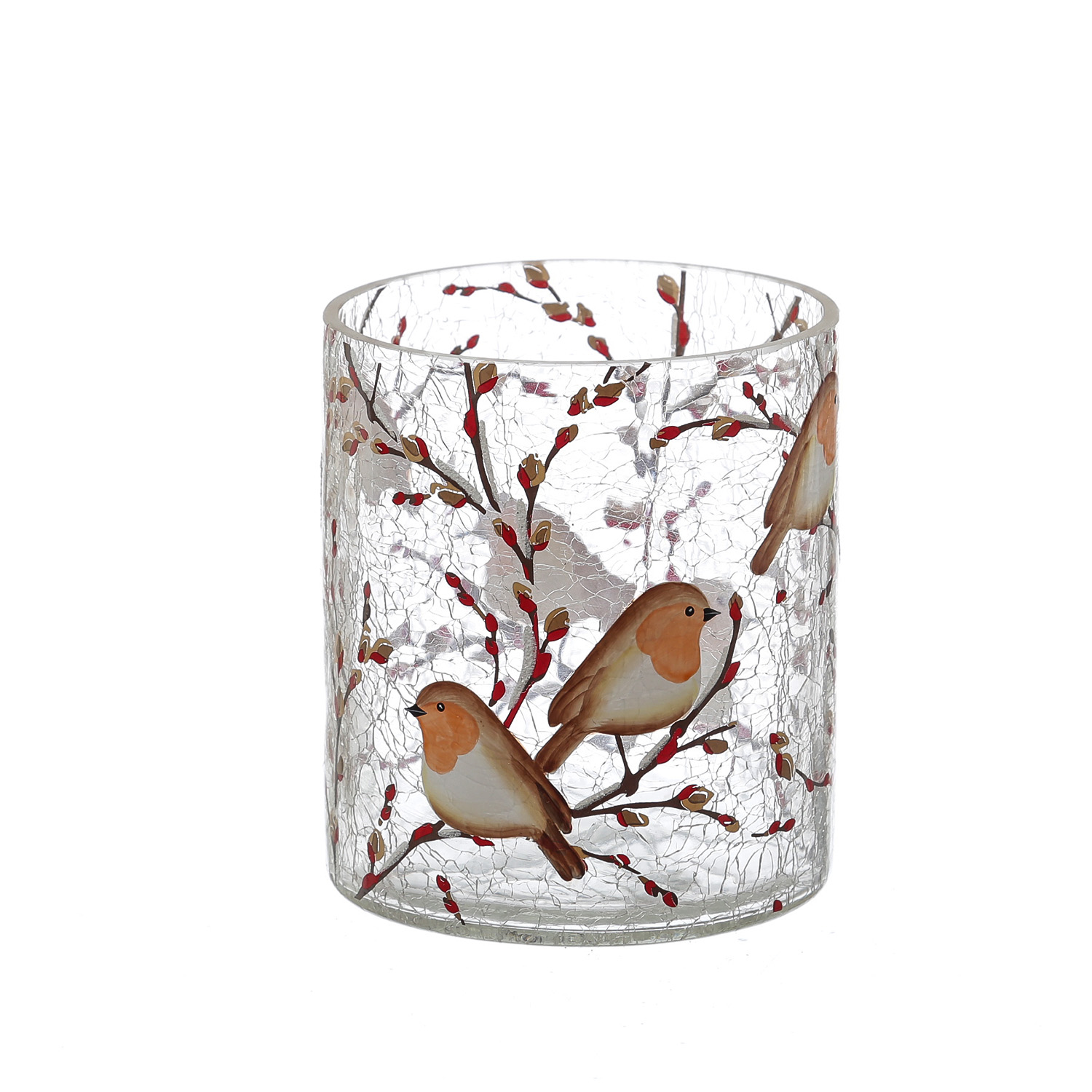 Teelichthalter ROTKEHLCHEN - Windlicht - Bruchglasoptik - Glas- H: 13cm - D: 11,5cm Teelichthalter ROTKEHLCHEN - Windlicht - Bruchglasoptik - Glas- H: 13cm - D: 11,5cm