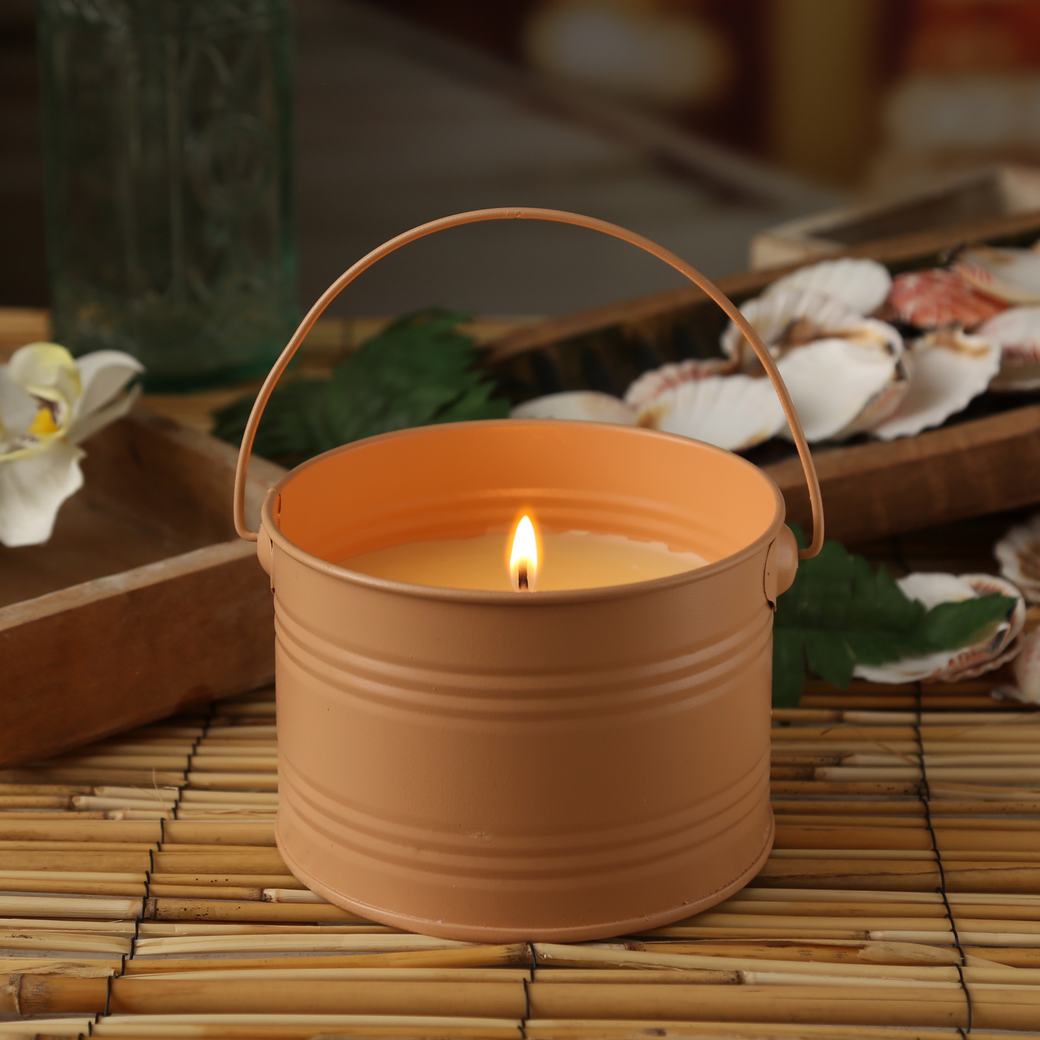 Duftkerze CITRONELLA - Echtwachs im Metalleimer - H: 8cm - gegen Stechmücken - orange
