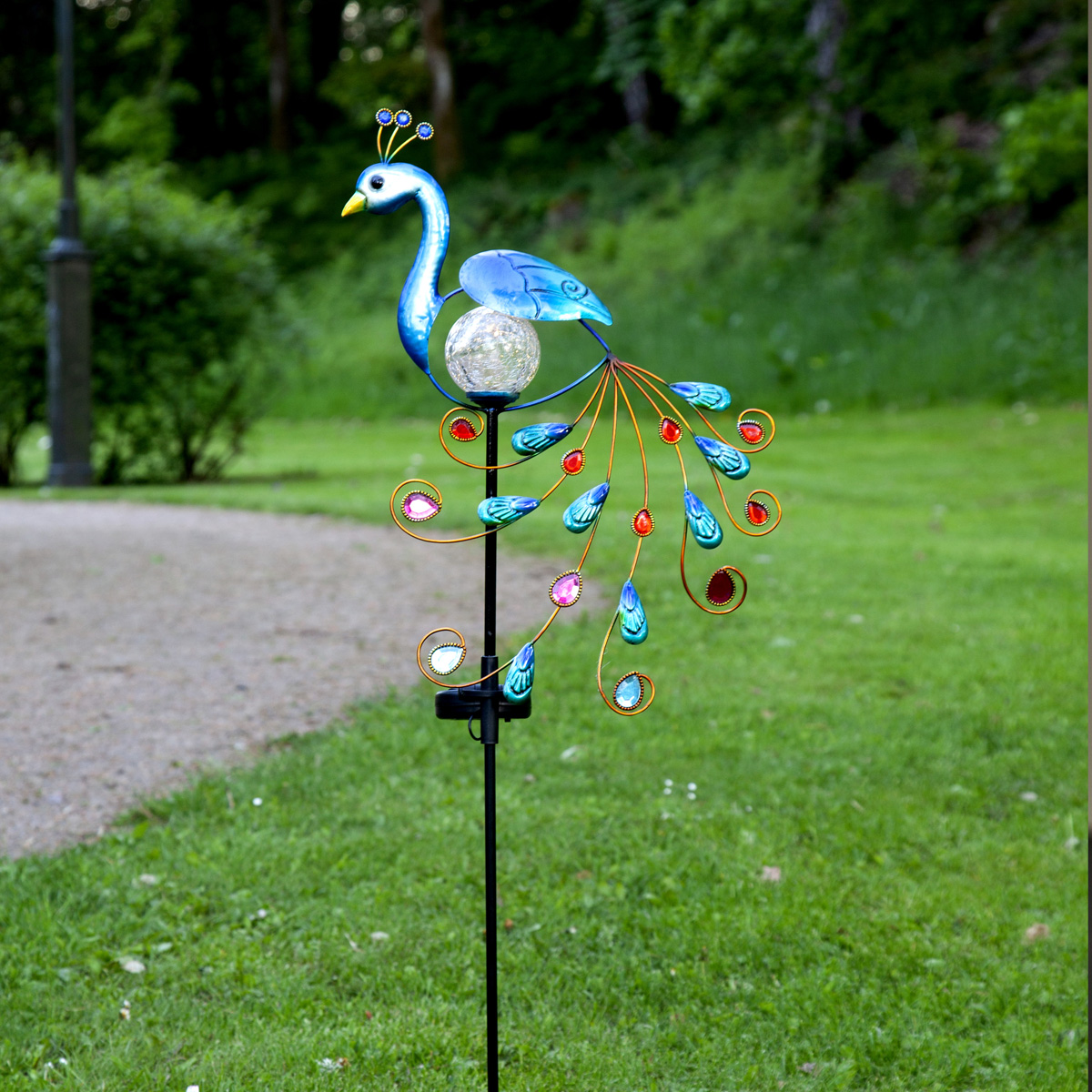 LED Solarstab "Pfau"- blau - warmweiße LED in Glaskugel - H: 80cm - Dämmerungssensor LED Solarstab "Pfau"- blau - warmweiße LED in Glaskugel - H: 80cm - Dämmerungssensor